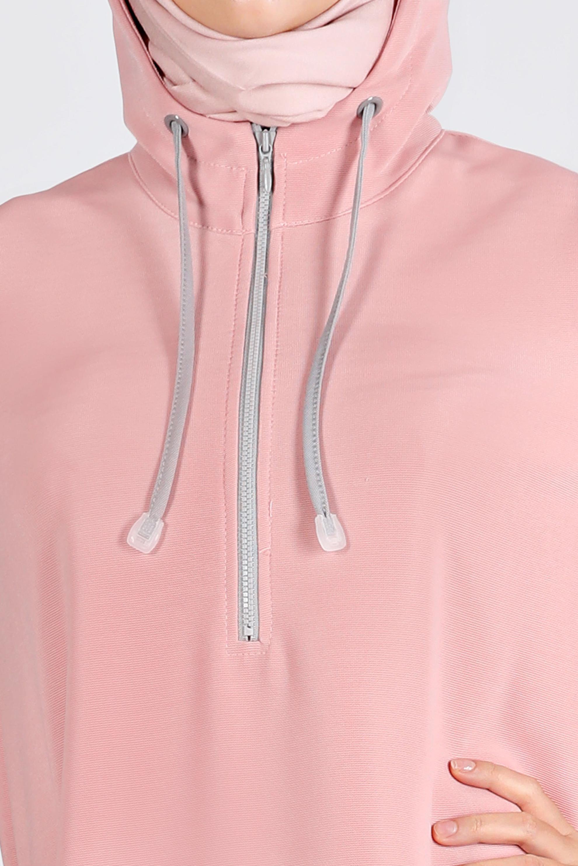 Tesettür giyim PUDRA KAPÜŞONLU FERMUARLI EŞOFMAN TUNİK 43303