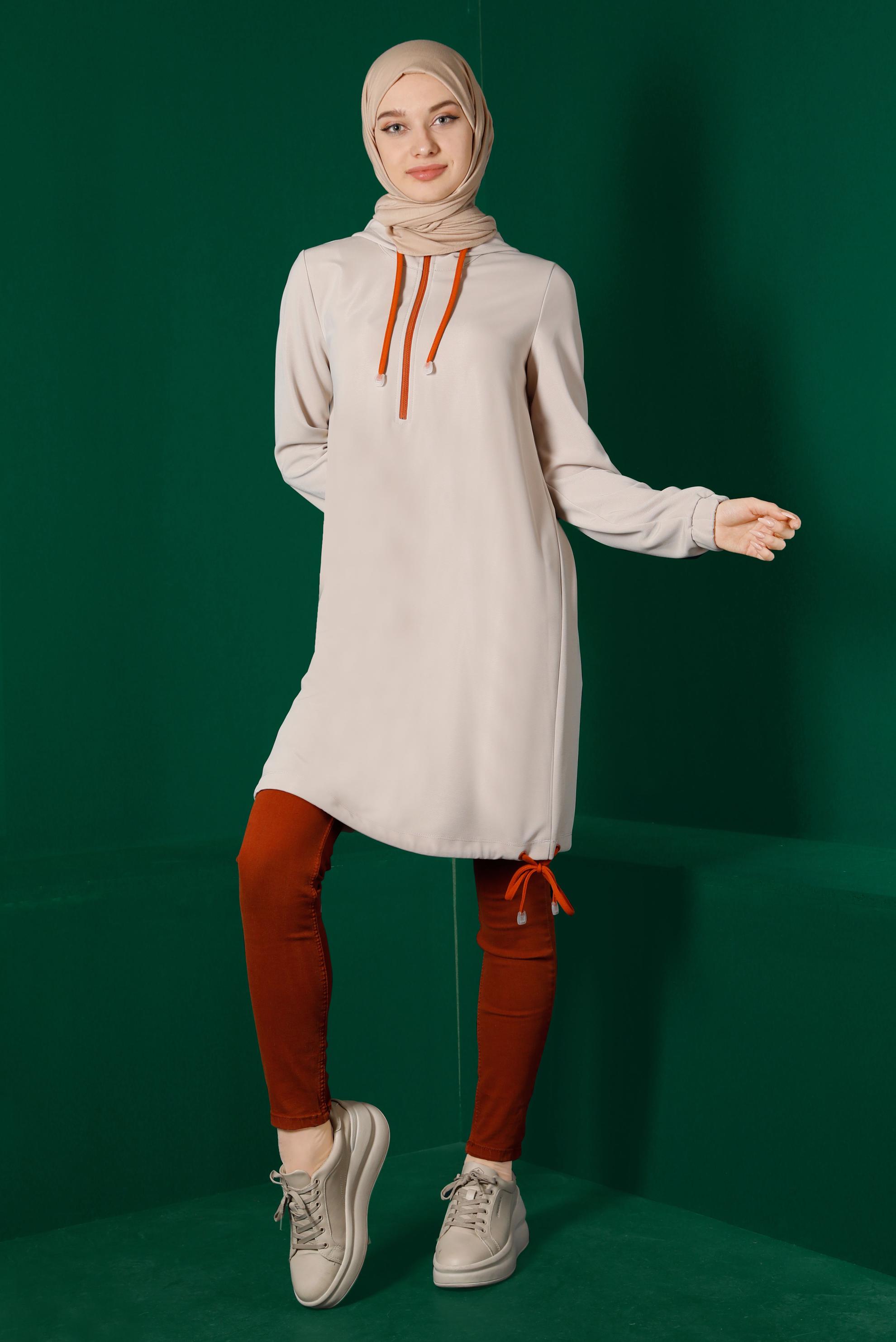 Vêtements hijab BEIGE TUNIQUE DE SURVÊTEMENT À CAPUCHE ZIPPÉE 43303