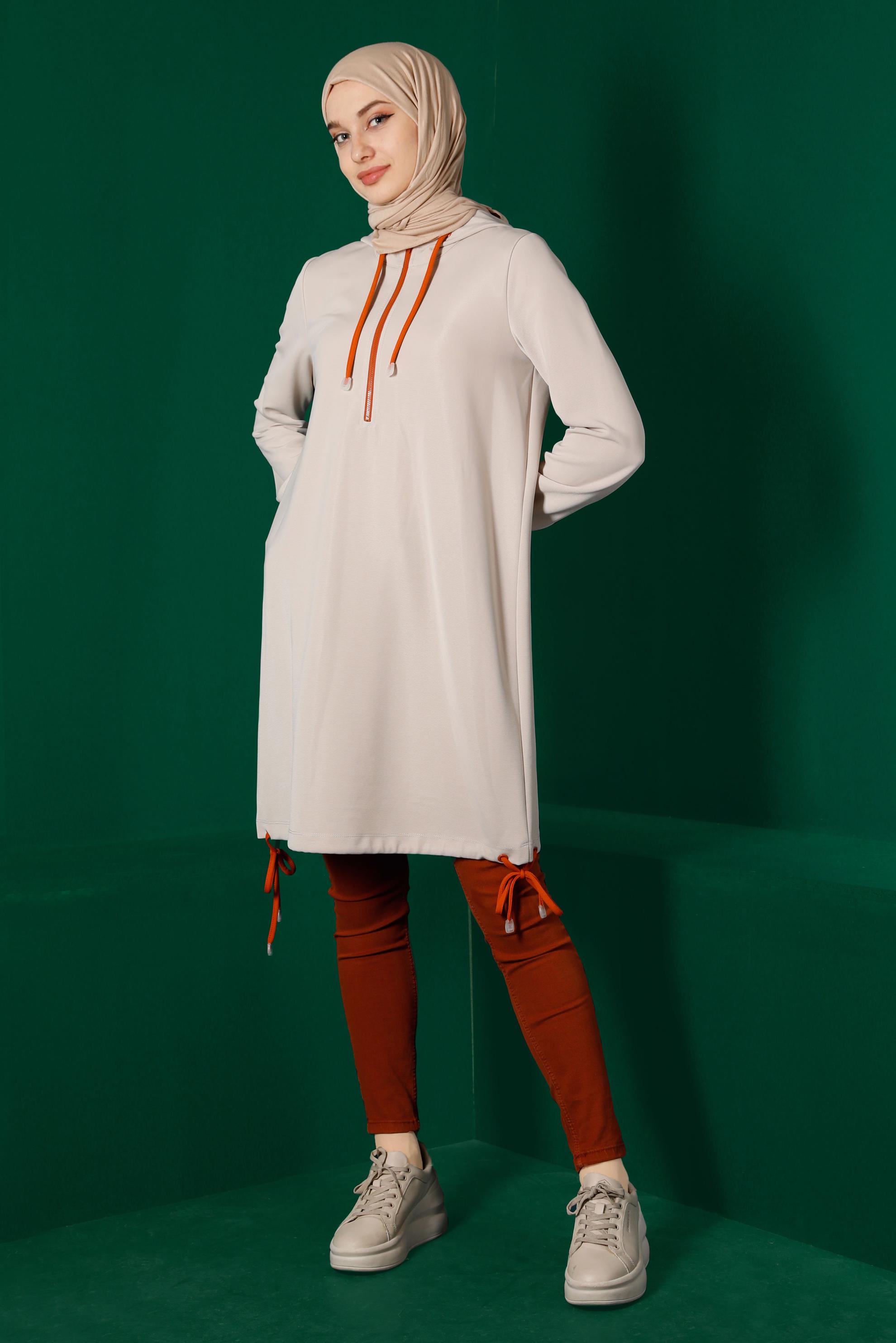 Vêtements hijab BEIGE TUNIQUE DE SURVÊTEMENT À CAPUCHE ZIPPÉE 43303