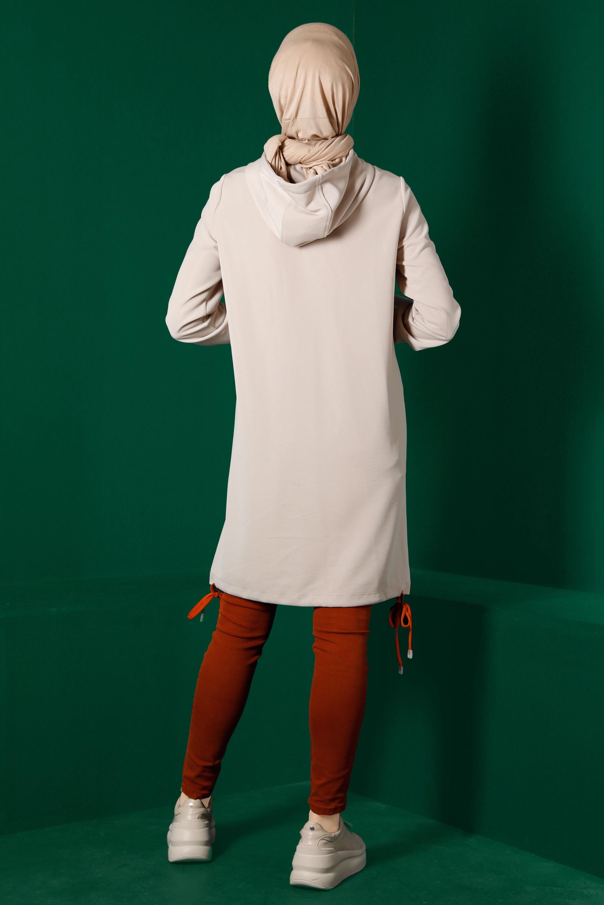 Vêtements hijab BEIGE TUNIQUE DE SURVÊTEMENT À CAPUCHE ZIPPÉE 43303