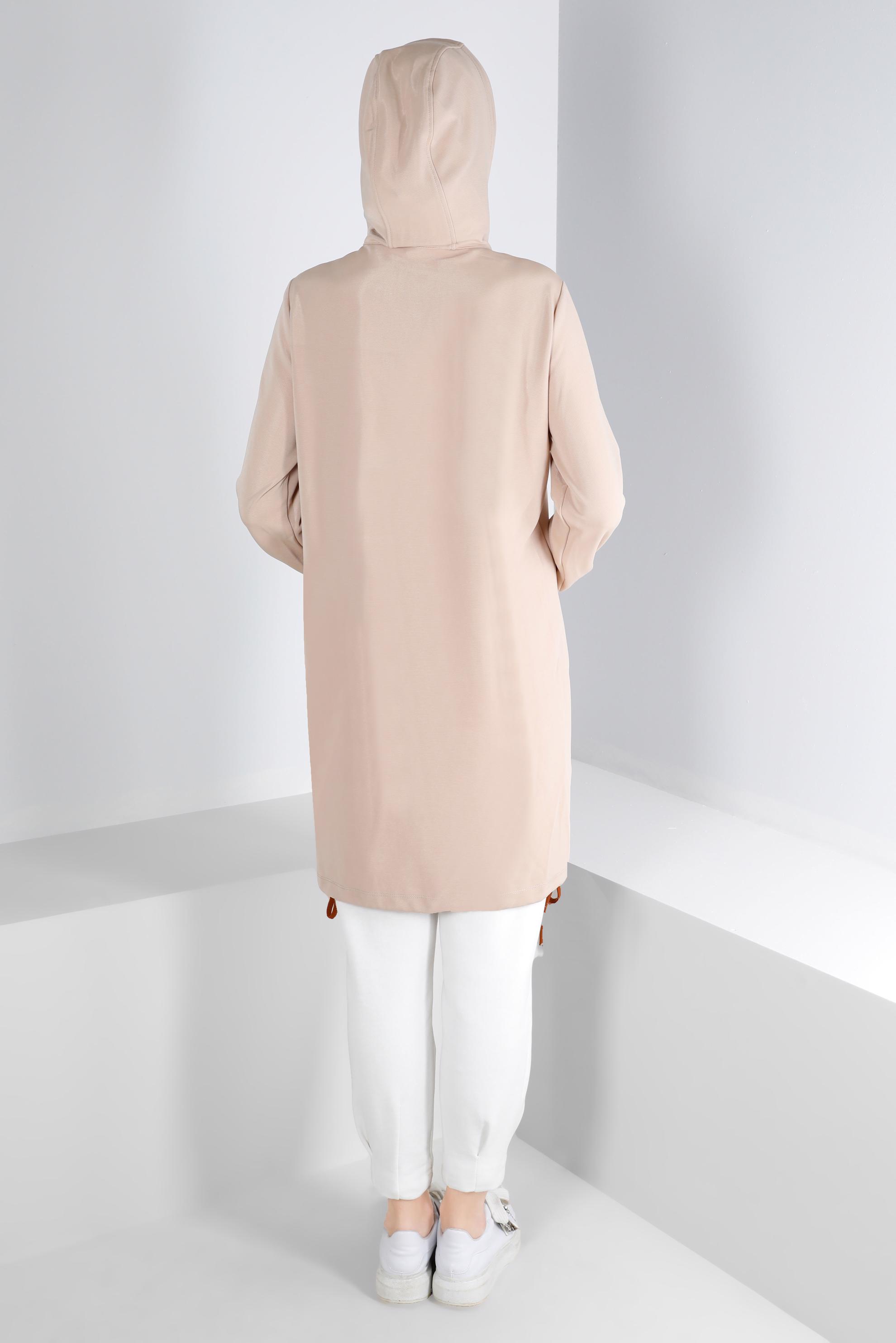 Tesettür giyim KUM KAPÜŞONLU FERMUARLI EŞOFMAN TUNİK 43303