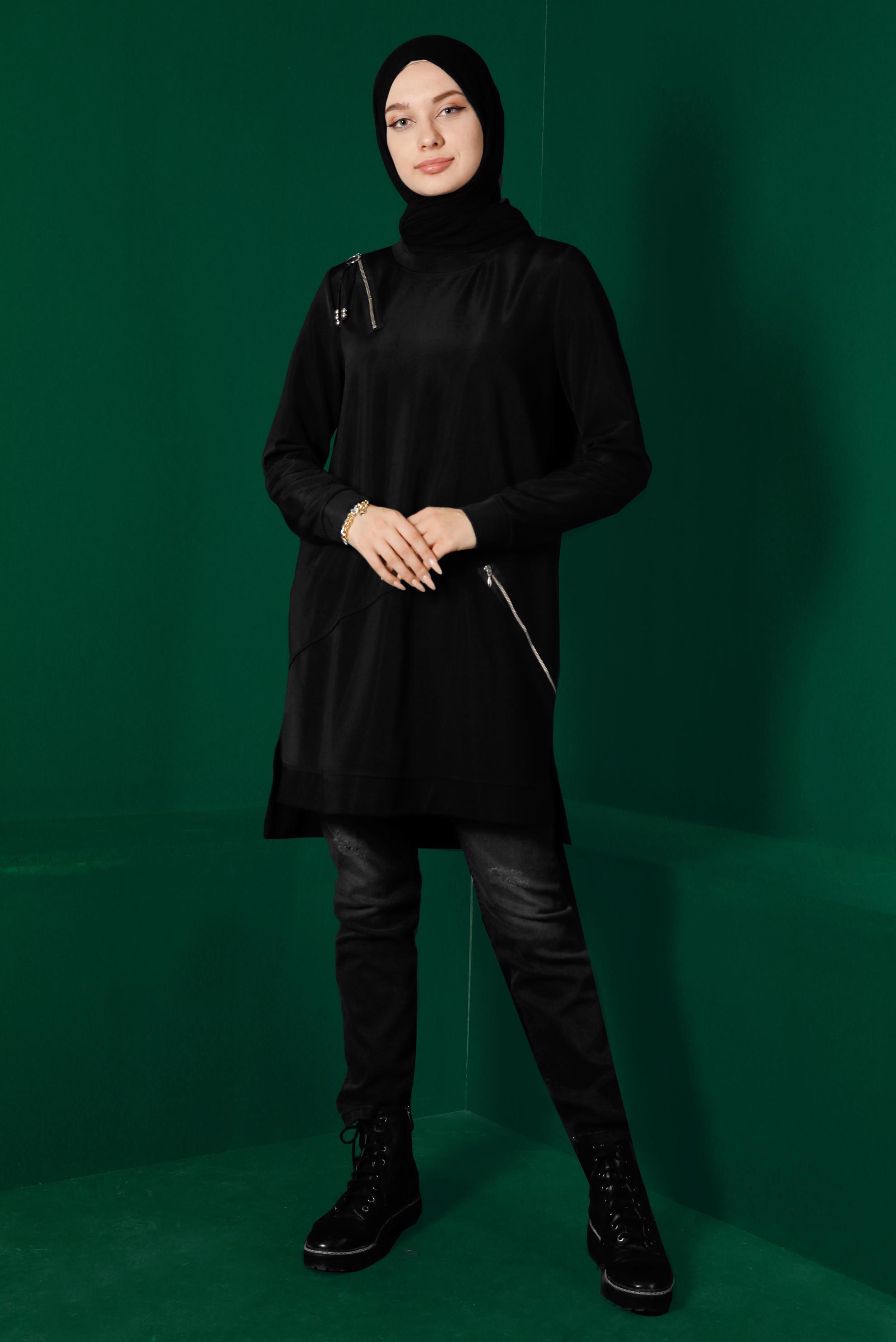 Vêtements hijab NOIR TUNIQUE DE SURVÊTEMENT ZIPPÉE 43304