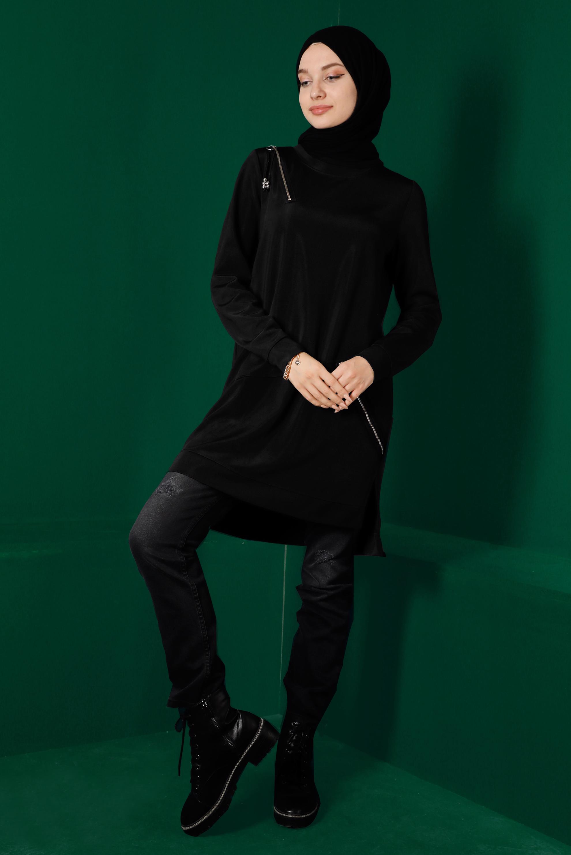 Vêtements hijab NOIR TUNIQUE DE SURVÊTEMENT ZIPPÉE 43304