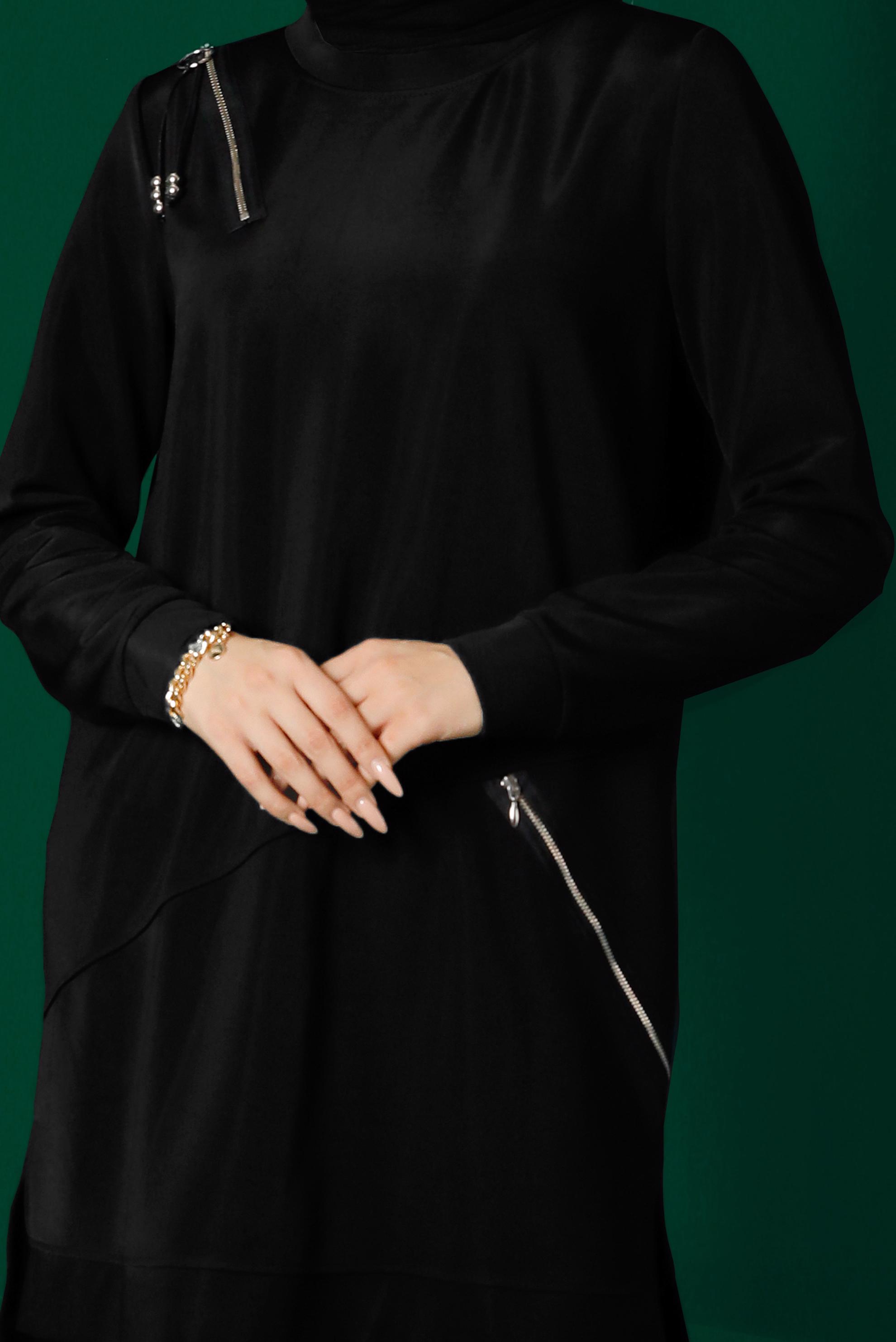 Vêtements hijab NOIR TUNIQUE DE SURVÊTEMENT ZIPPÉE 43304