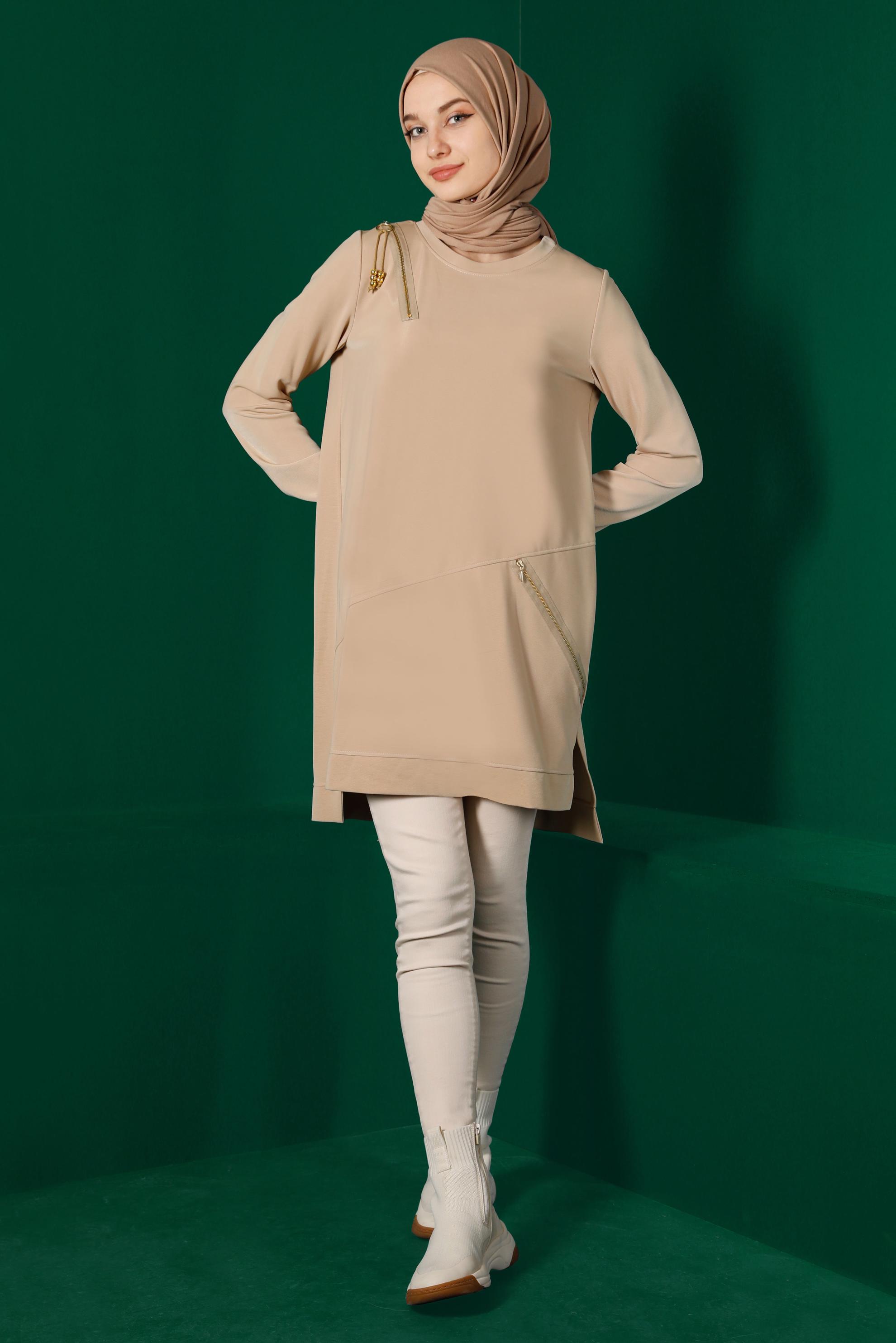 Vêtements hijab BRUN TUNIQUE DE SURVÊTEMENT ZIPPÉE 43304