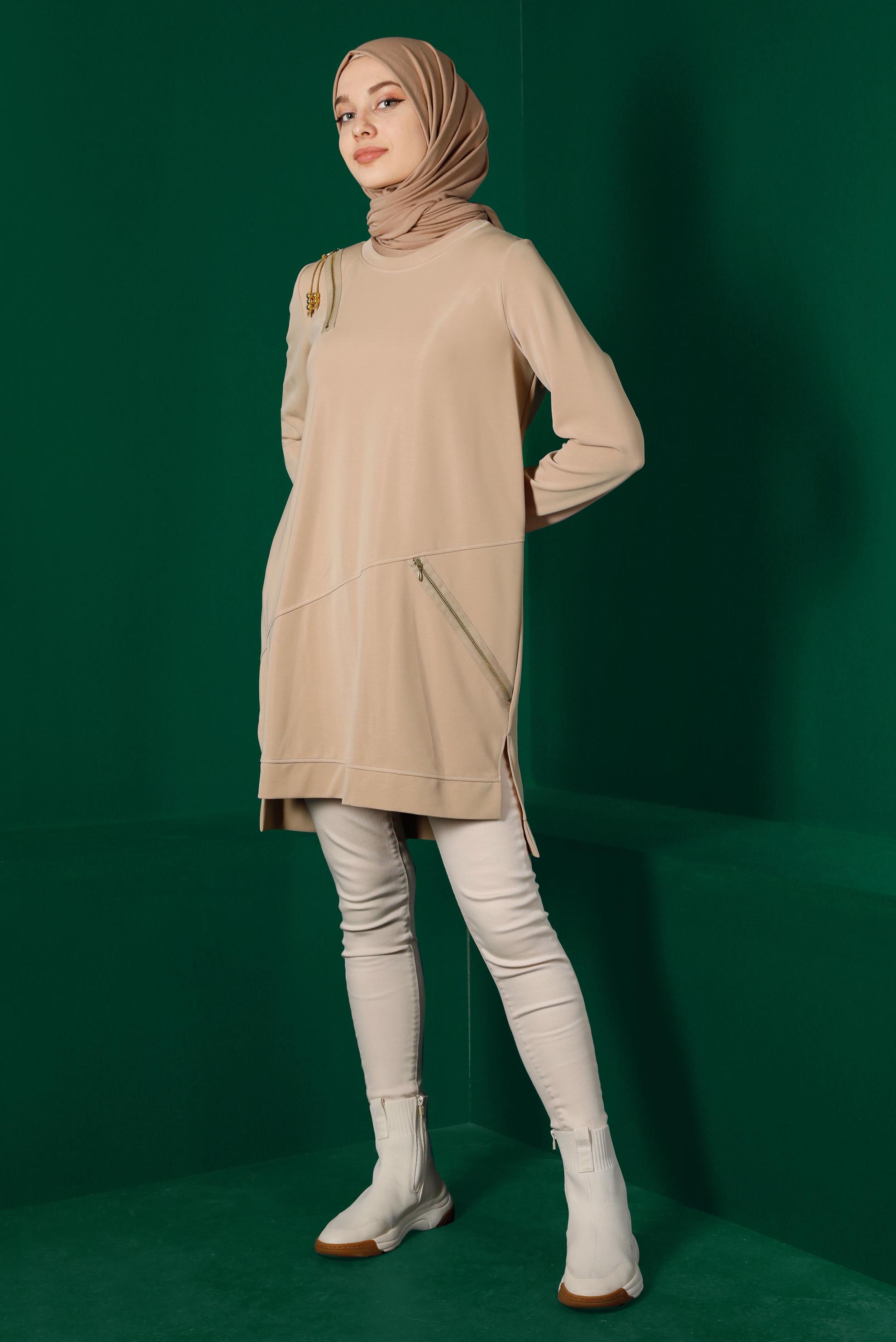 Vêtements hijab BRUN TUNIQUE DE SURVÊTEMENT ZIPPÉE 43304