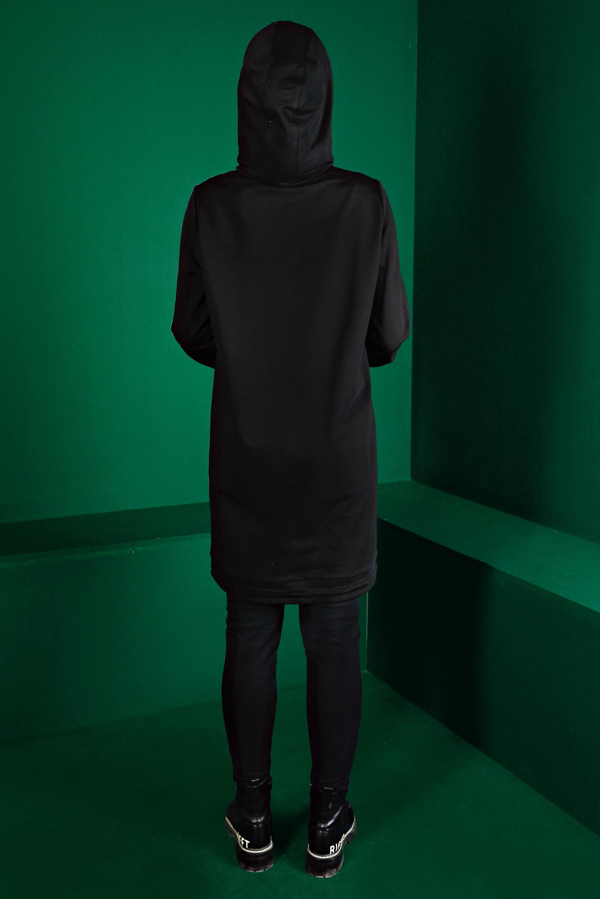 Tesettür giyim SİYAH ETEK UCU BÜZGÜLÜ EŞOFMAN TUNİK 43305 