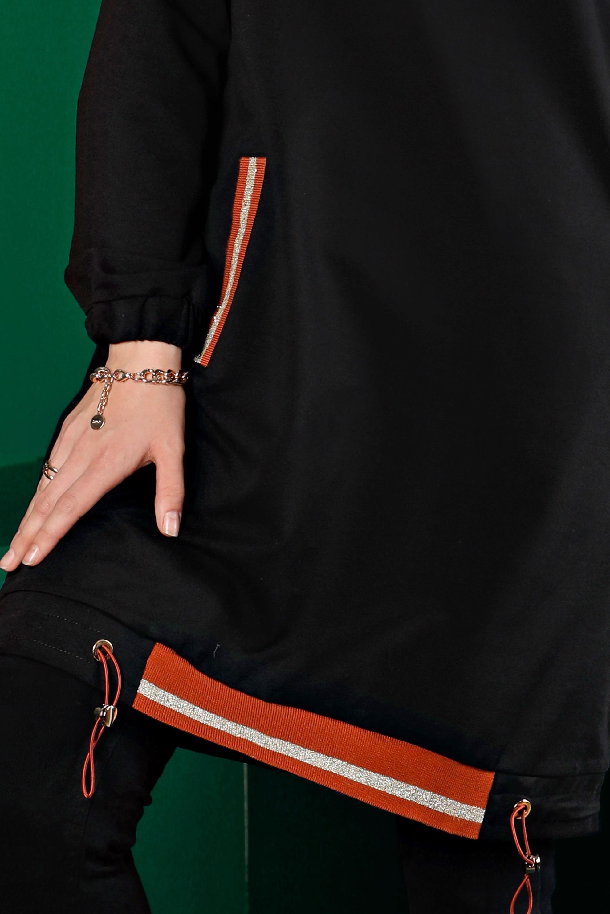 Tesettür giyim SİYAH ETEK UCU BÜZGÜLÜ EŞOFMAN TUNİK 43305 