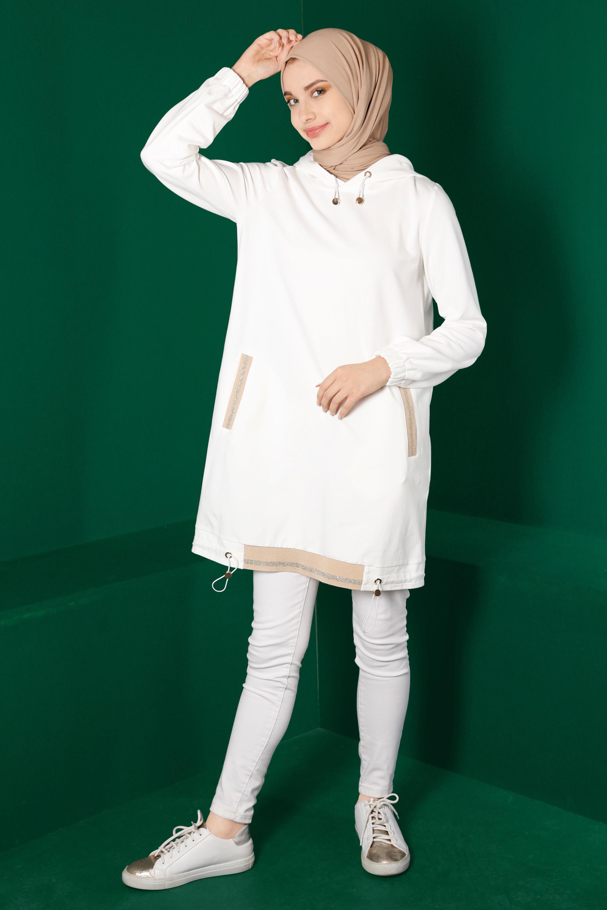 Vêtements hijab BLANC TUNIQUE DE SURVÊTEMENT BAS SMOCKÉ 43305