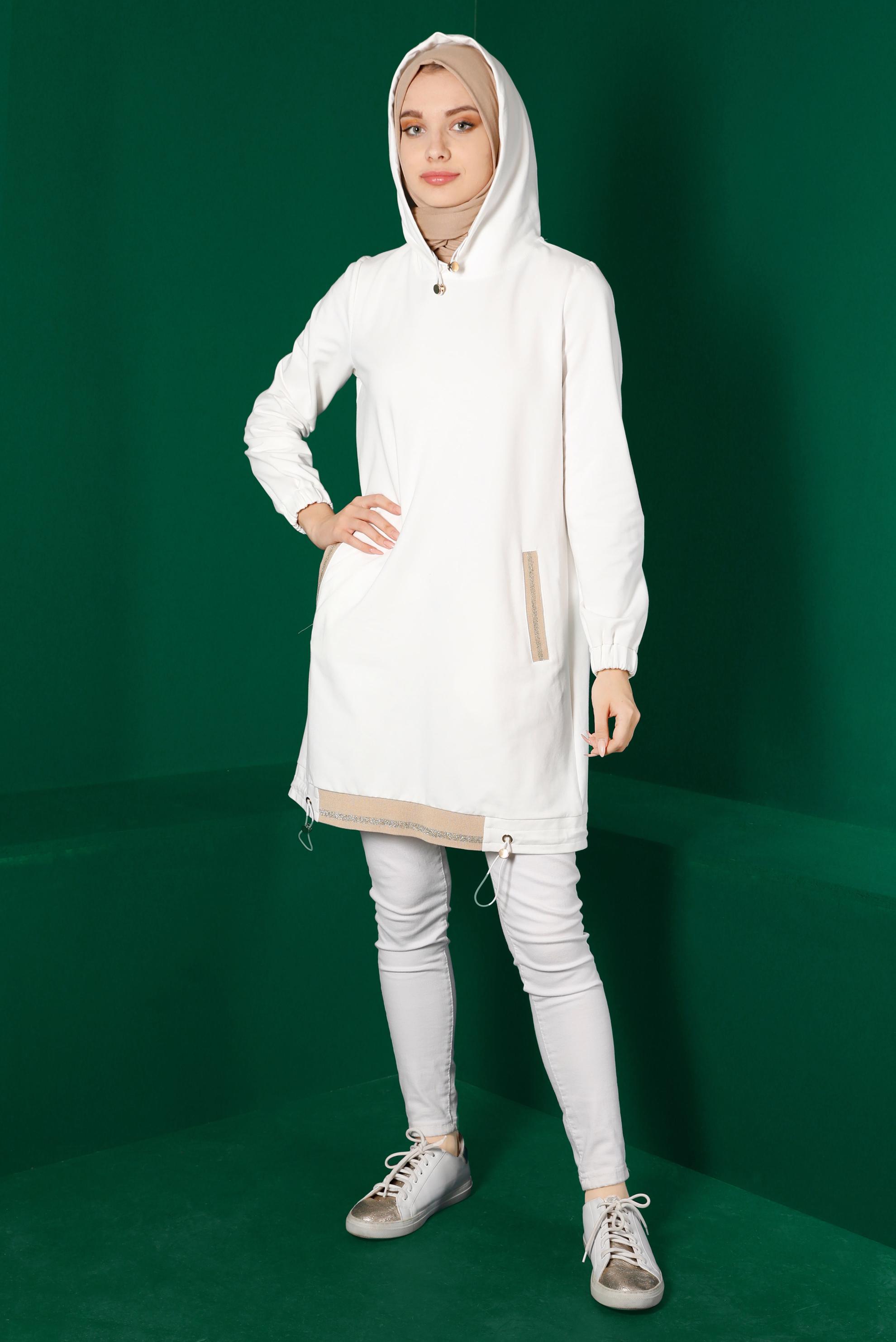 Vêtements hijab BLANC TUNIQUE DE SURVÊTEMENT BAS SMOCKÉ 43305