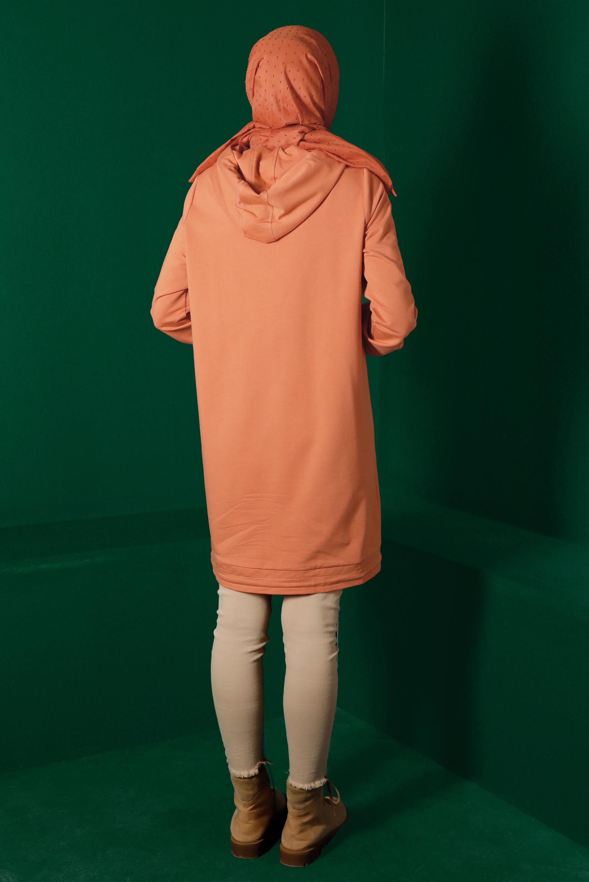 Tesettür giyim TURUNCU ETEK UCU BÜZGÜLÜ EŞOFMAN TUNİK 43305 