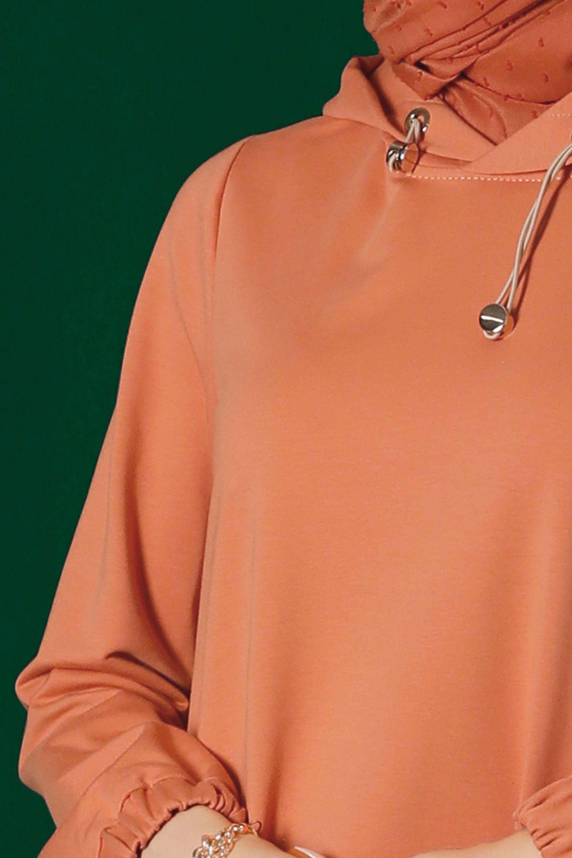 Tesettür giyim TURUNCU ETEK UCU BÜZGÜLÜ EŞOFMAN TUNİK 43305 