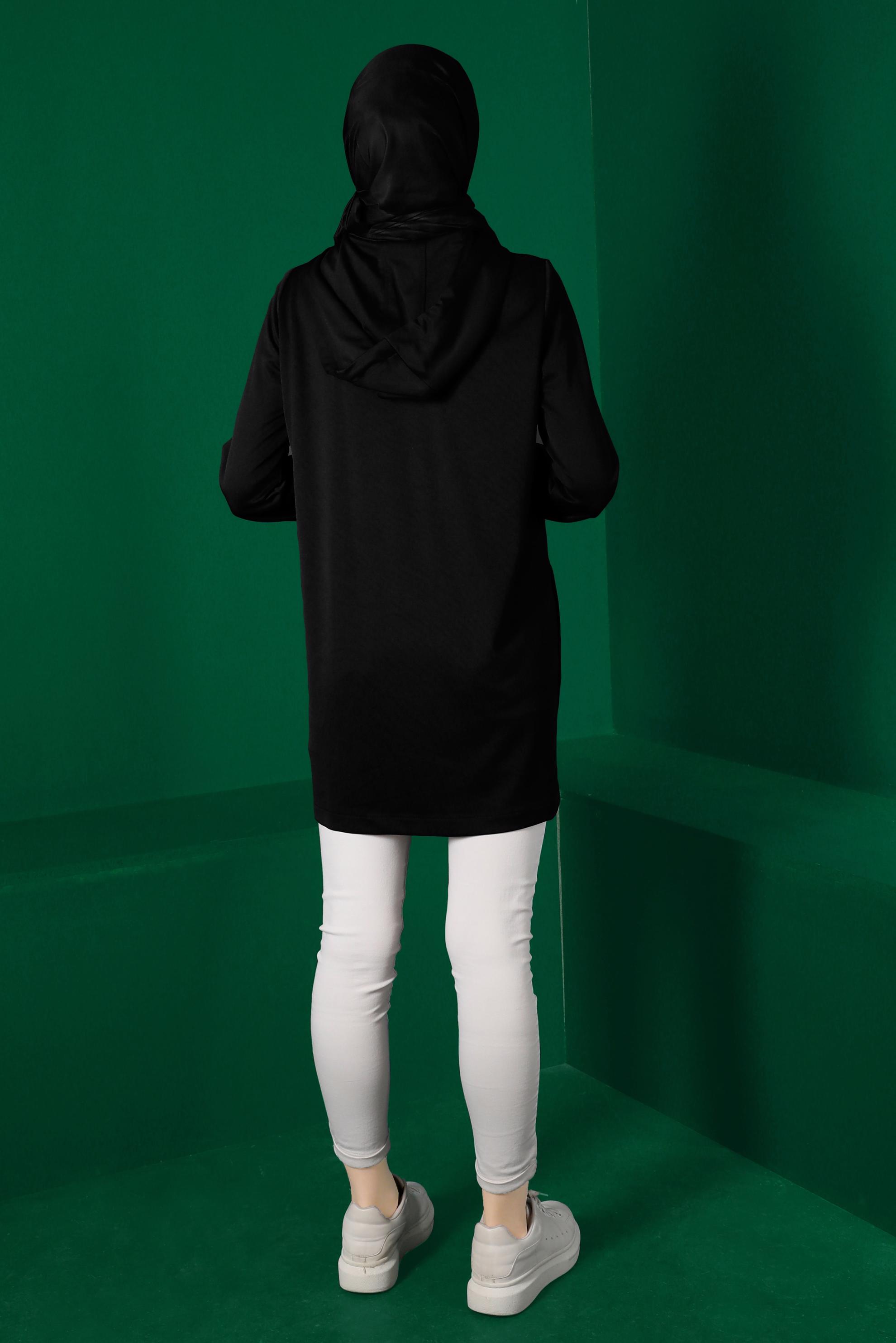Vêtements hijab NOIR TUNIQUE DE SURVÊTEMENT ZIPPÉE À CAPUCHE 43307