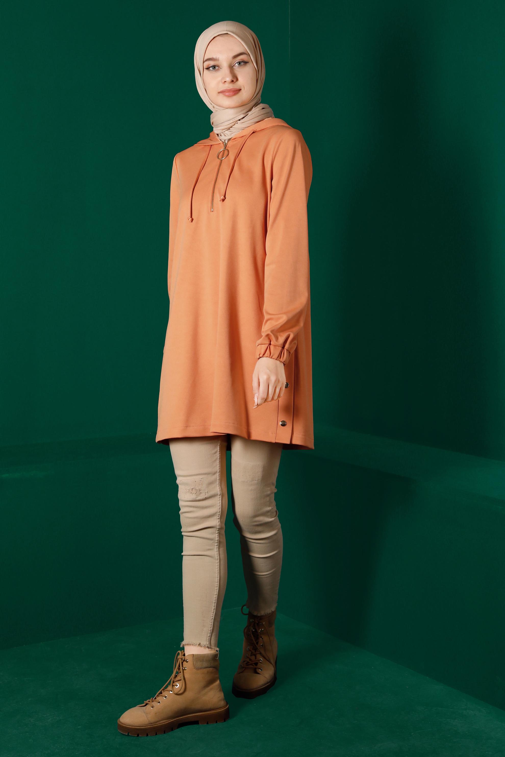 Hijab clothing ORANGE ZIPPERED HOODED TRACKSUIT TUNIC 43307