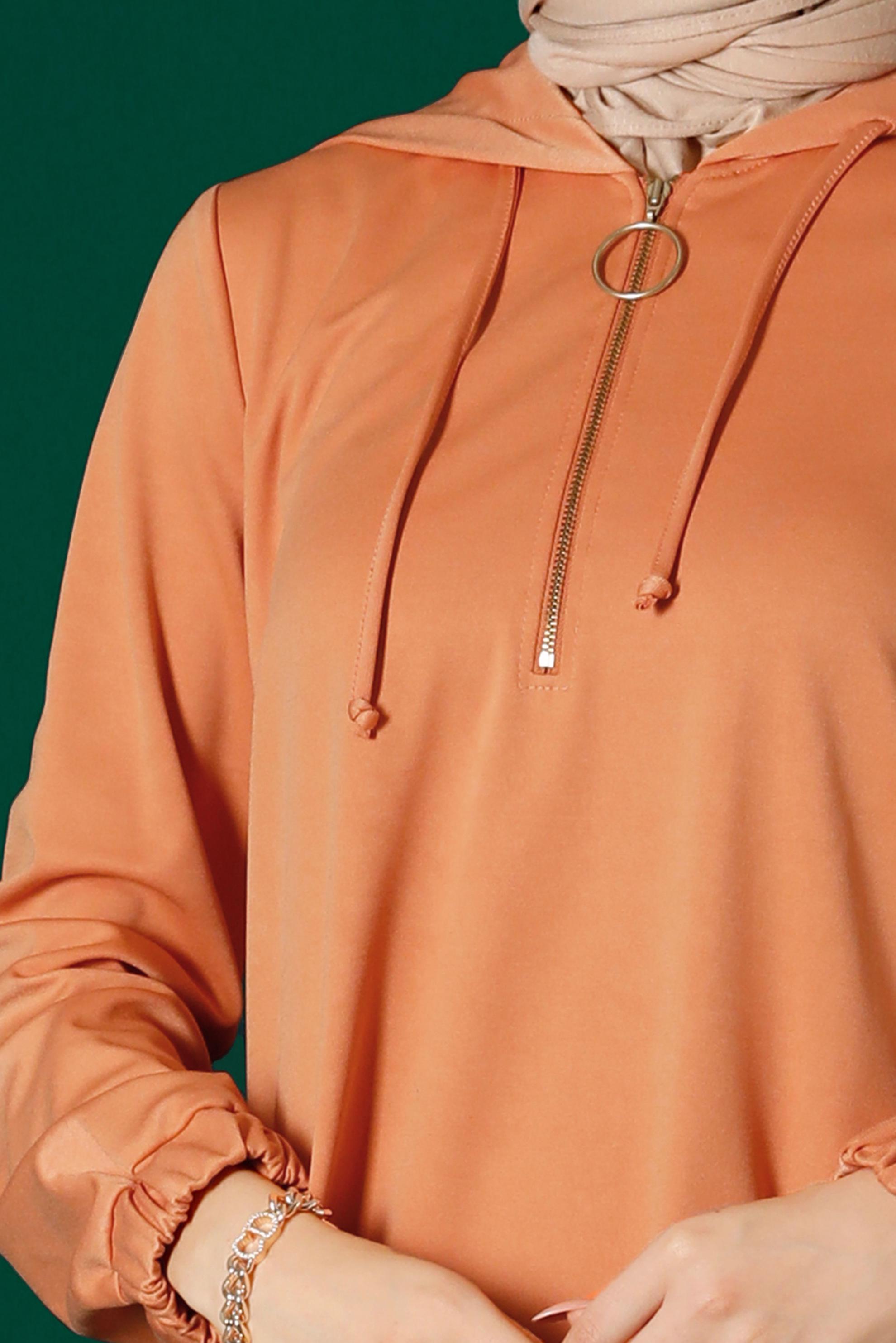 Hijab clothing ORANGE ZIPPERED HOODED TRACKSUIT TUNIC 43307