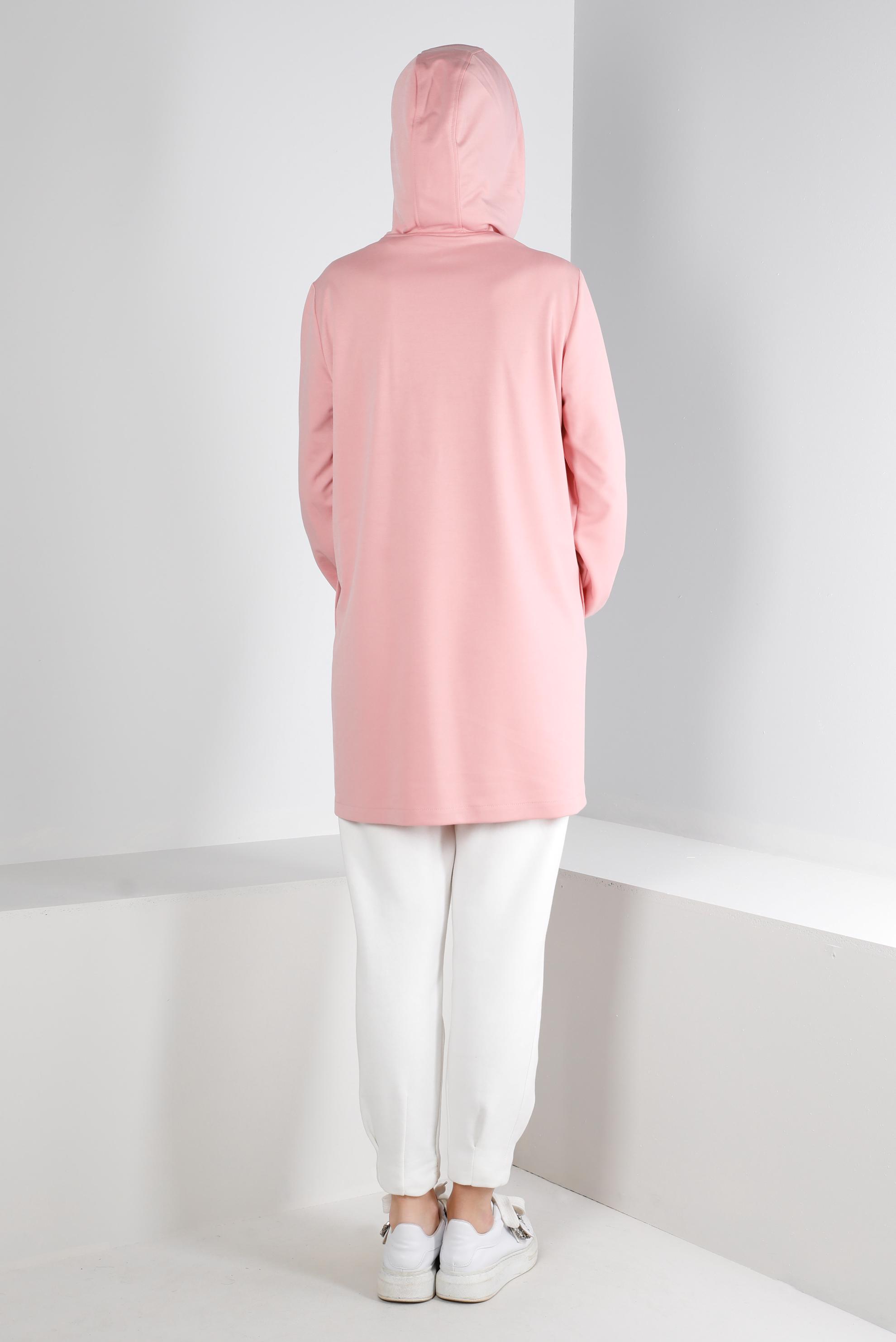 Tesettür giyim PUDRA FERMUARLI KAPÜŞONLU EŞOFMAN TUNİK 43307