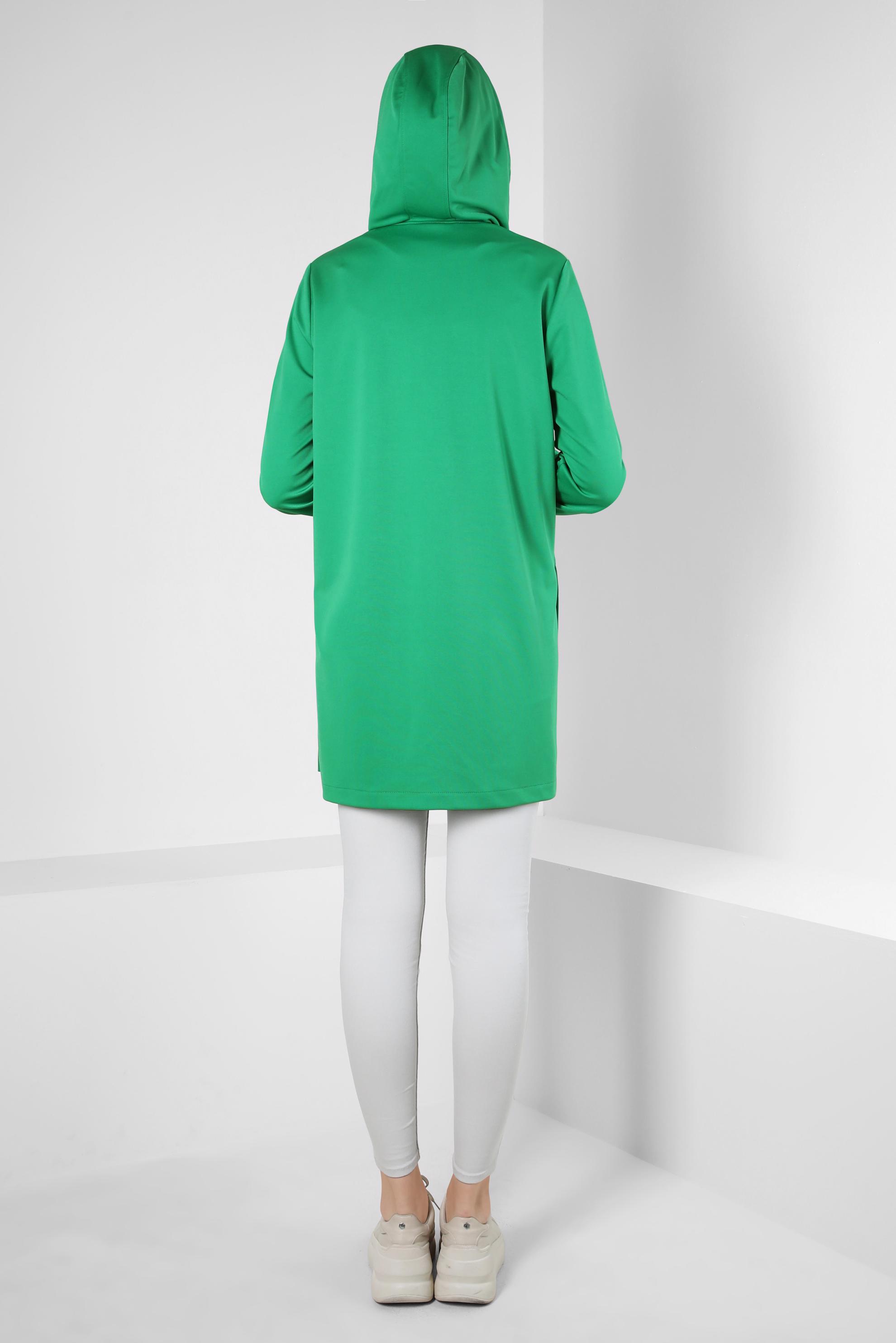 Tesettür giyim YEŞİL FERMUARLI KAPÜŞONLU EŞOFMAN TUNİK 43307