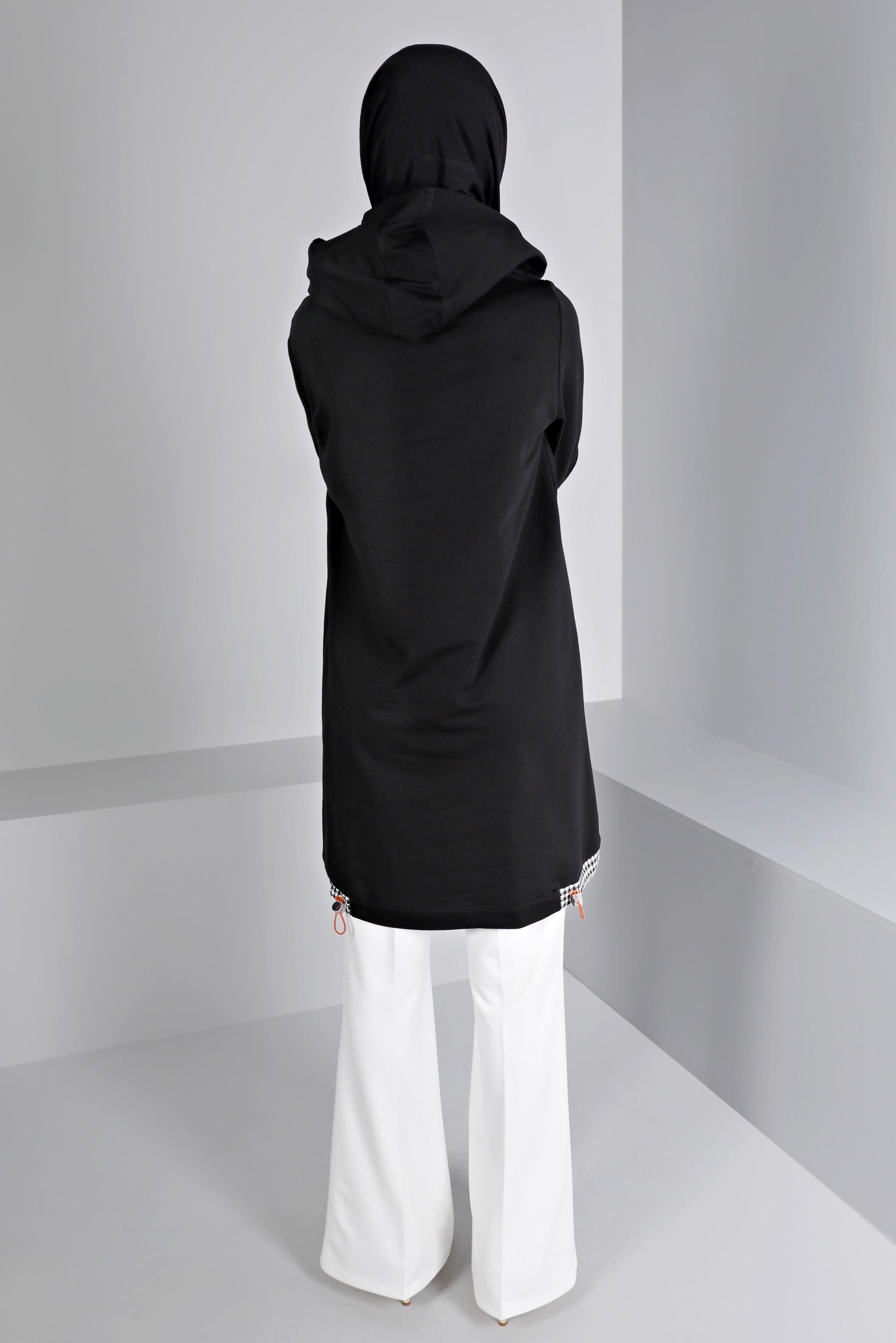 Tesettür giyim SİYAH KAZAYAĞI DETAYLI EŞOFMAN TUNİK 43308	