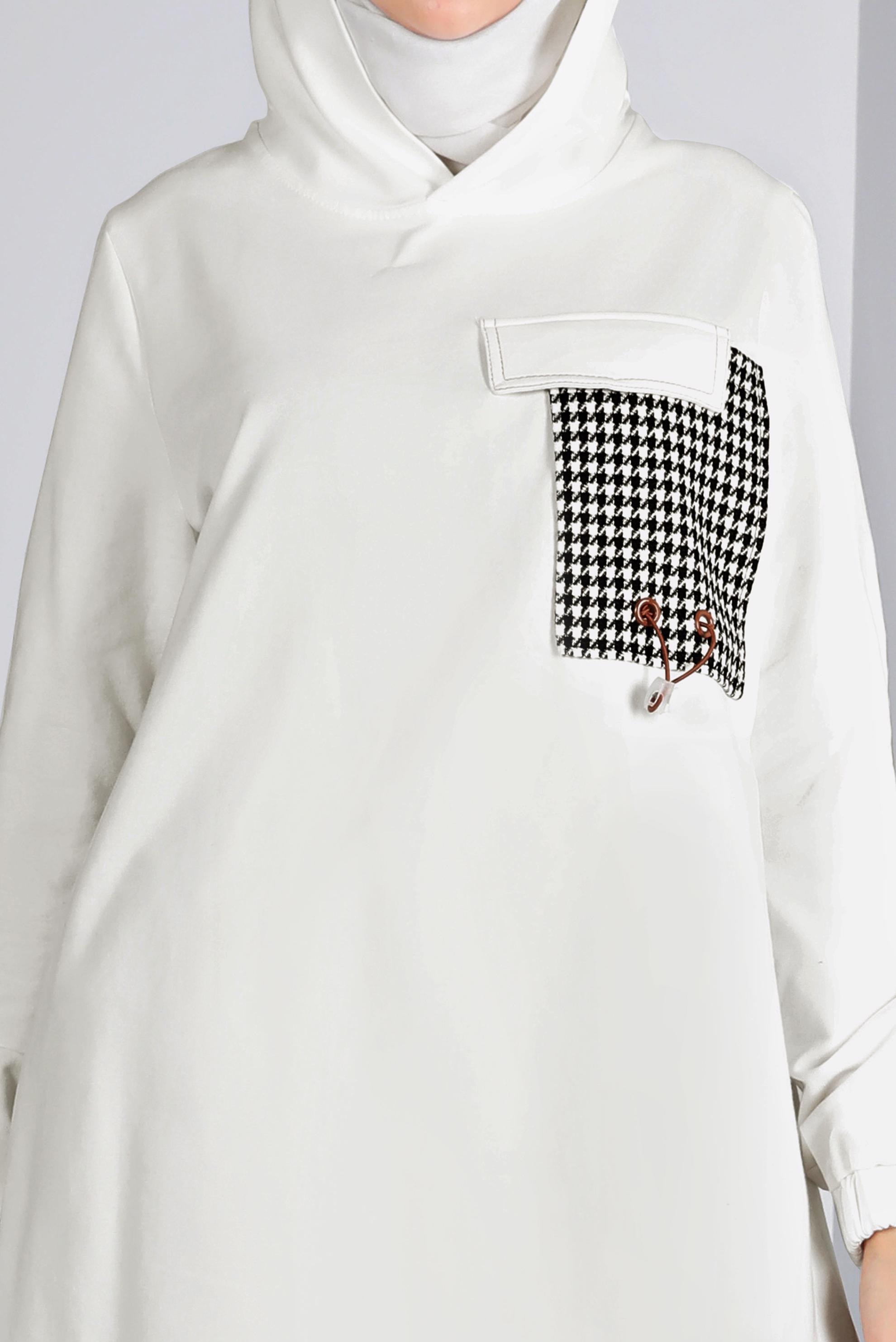 Tesettür giyim BEYAZ KAZAYAĞI DETAYLI EŞOFMAN TUNİK 43308	