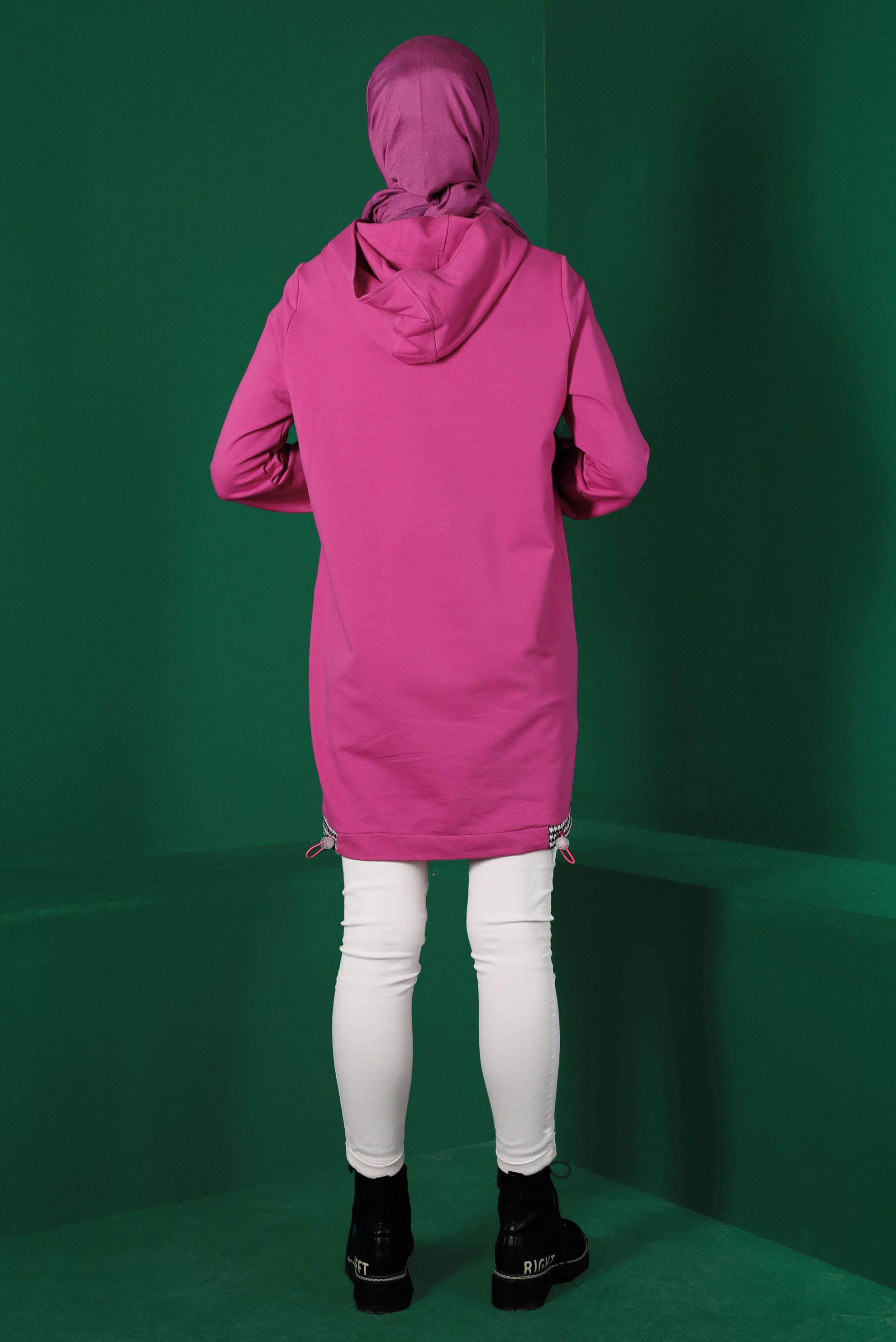 Tesettür giyim FUŞYA KAZAYAĞI DETAYLI EŞOFMAN TUNİK 43308	