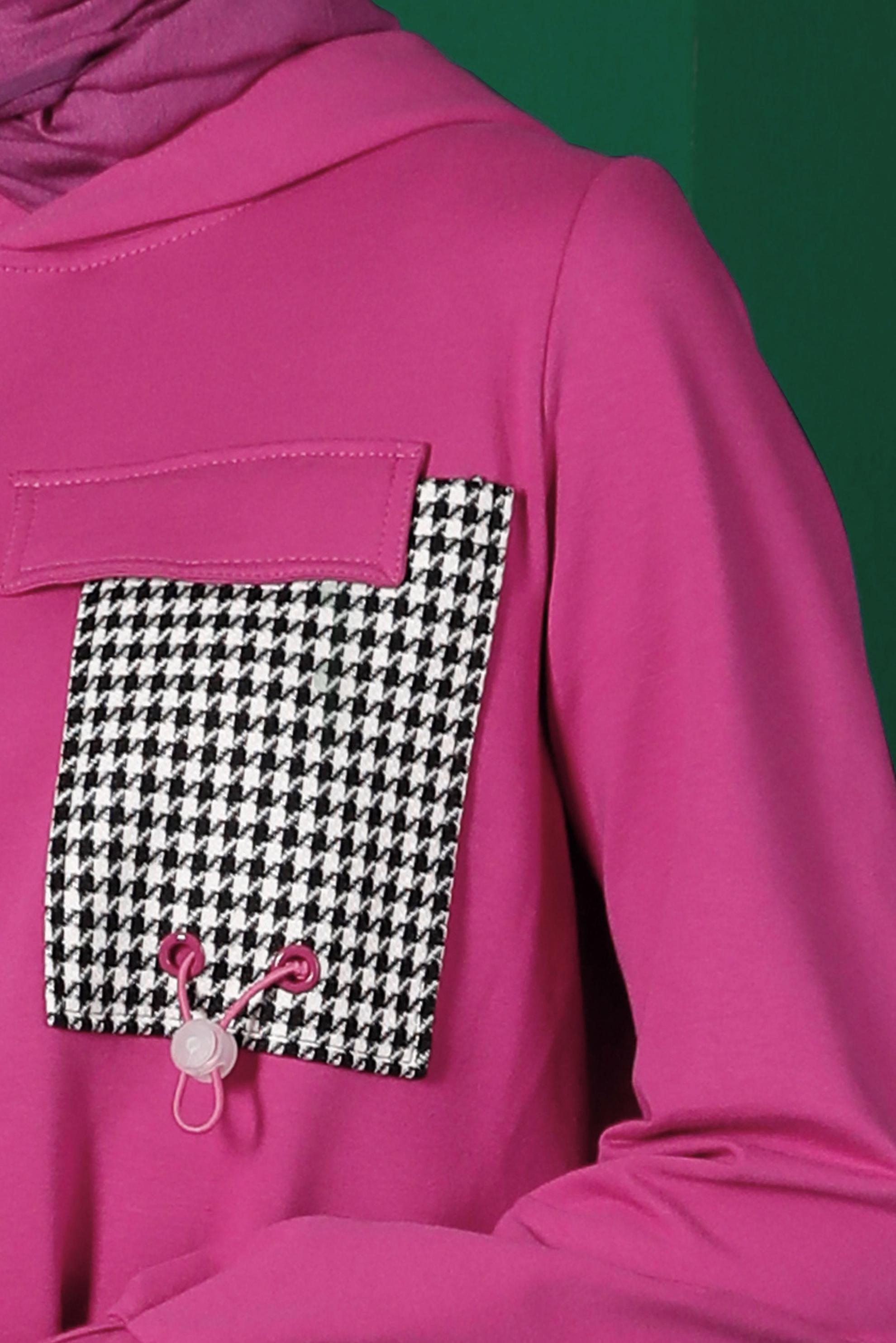 Tesettür giyim FUŞYA KAZAYAĞI DETAYLI EŞOFMAN TUNİK 43308	