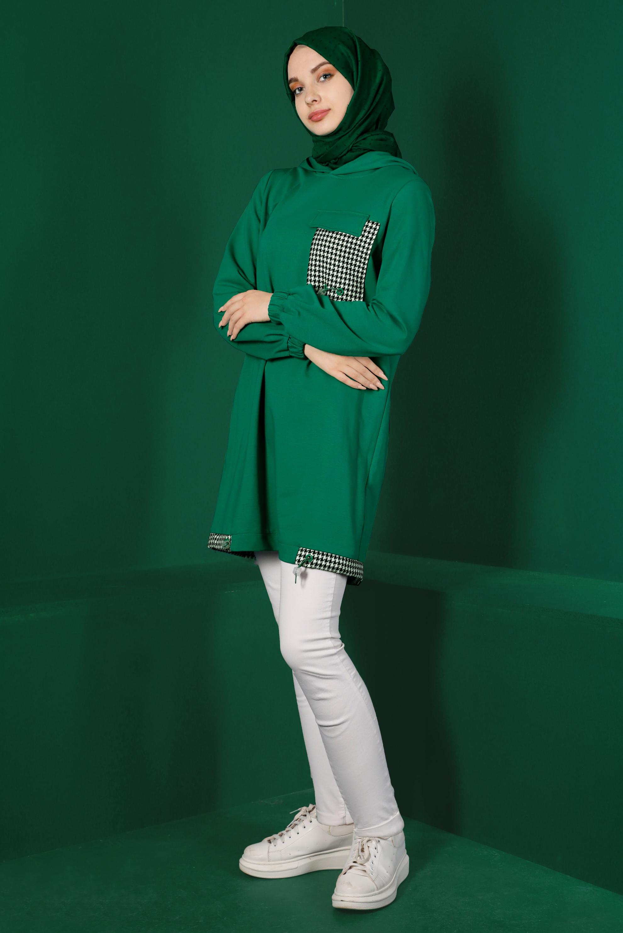 Vêtements hijab VERT TUNIQUE DE SURVÊTEMENT TEXTURÉE PIED DE POULE 43308