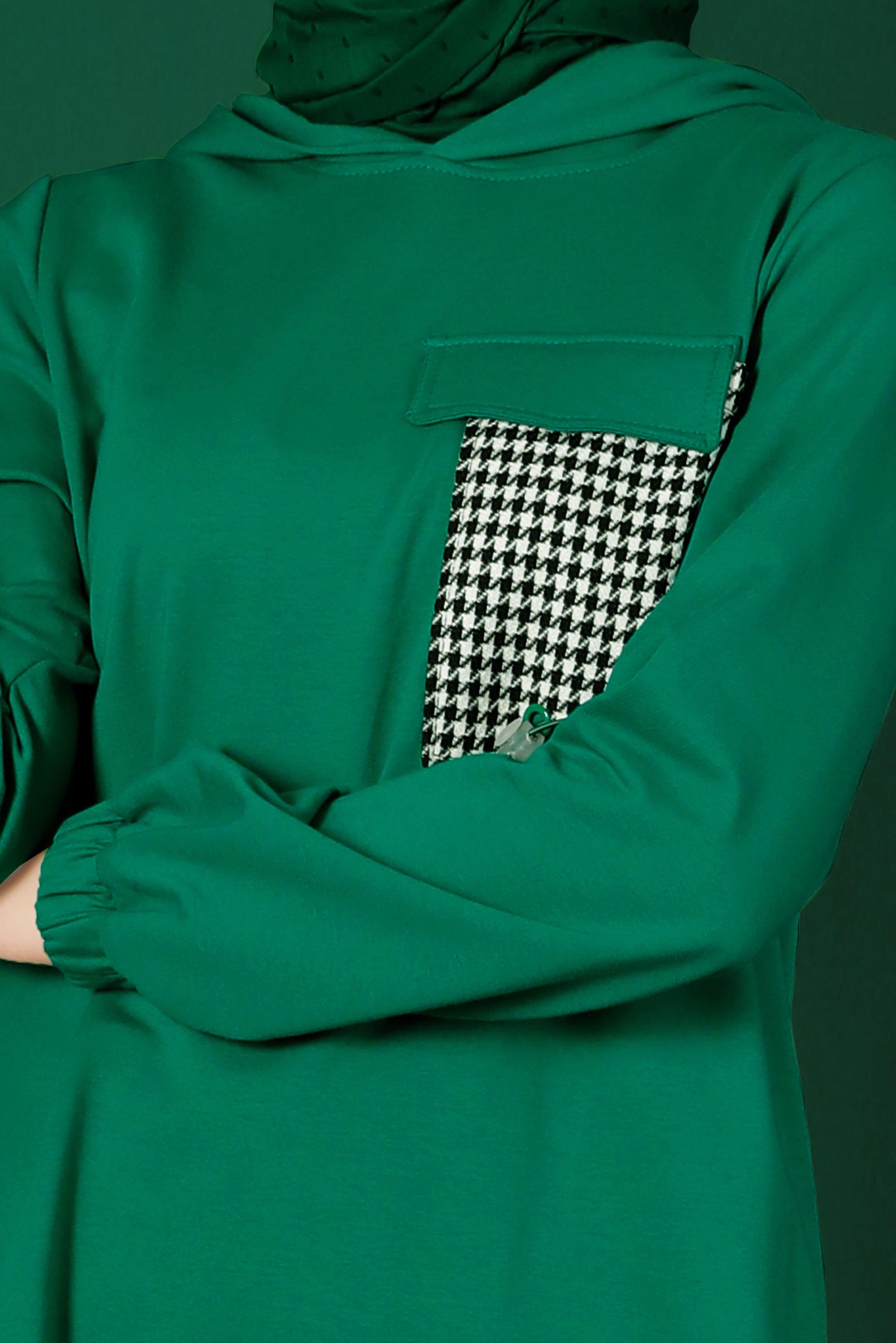 Vêtements hijab VERT TUNIQUE DE SURVÊTEMENT TEXTURÉE PIED DE POULE 43308