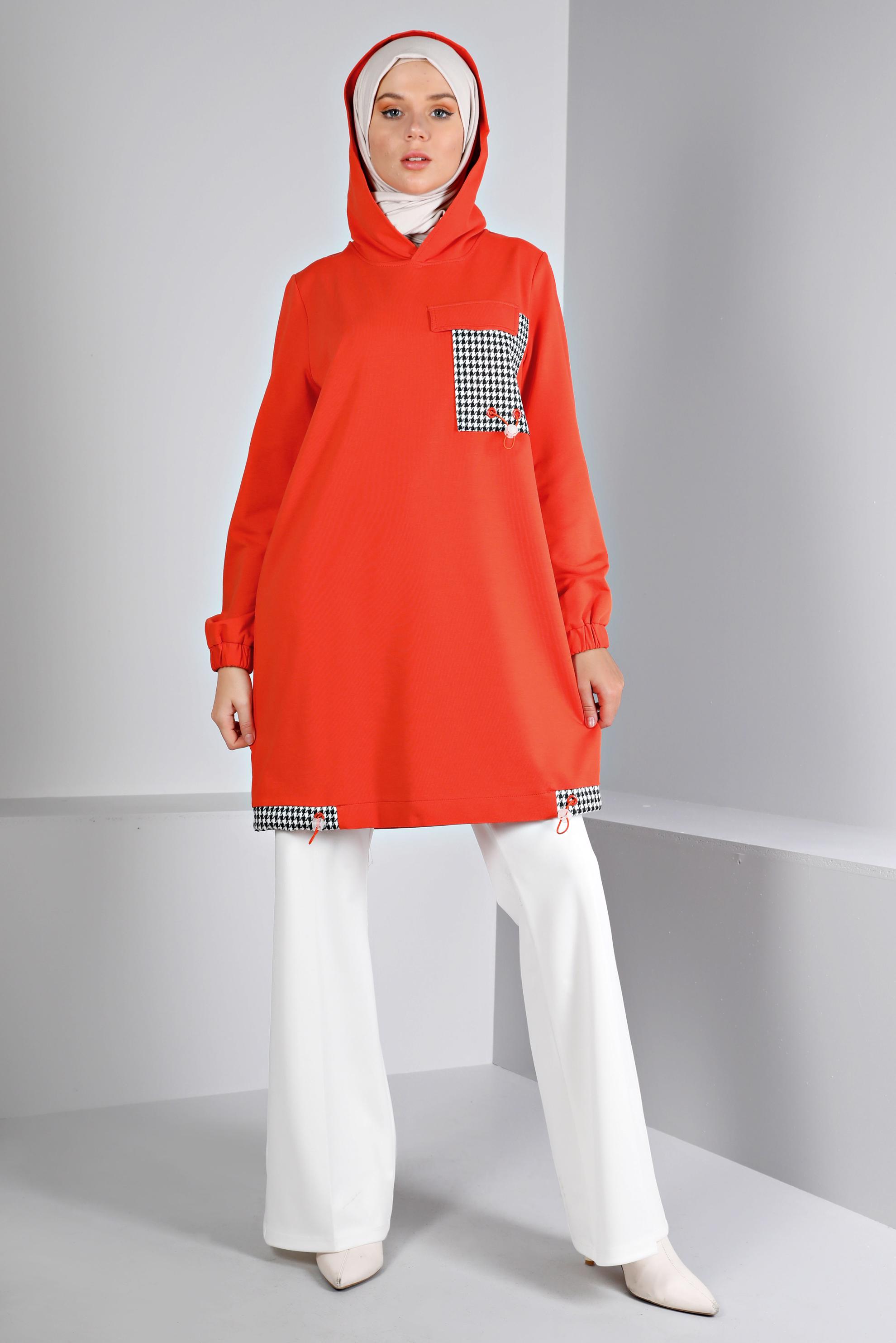 Vêtements hijab ROUGE TUNIQUE DE SURVÊTEMENT TEXTURÉE PIED DE POULE 43308