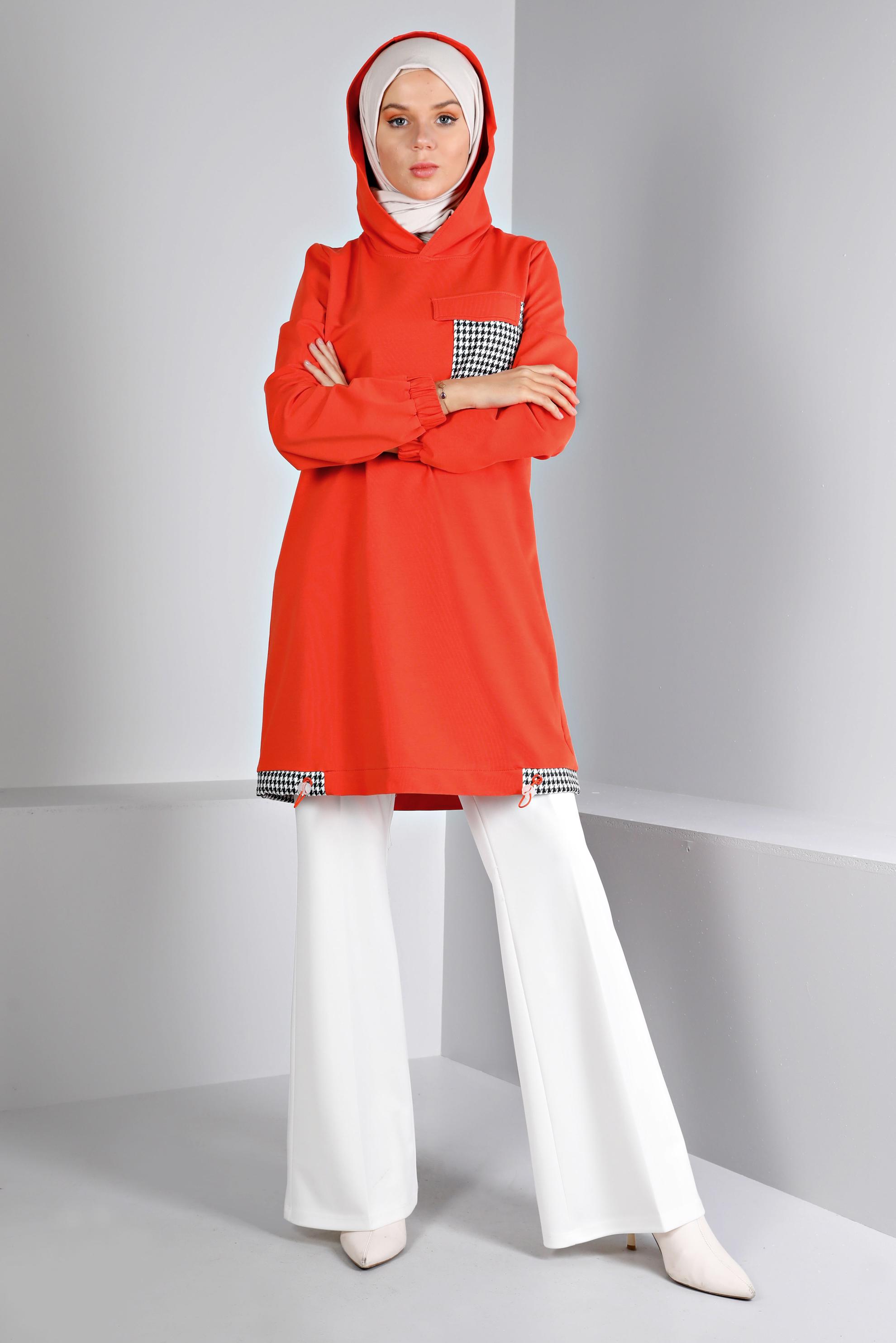 Vêtements hijab ROUGE TUNIQUE DE SURVÊTEMENT TEXTURÉE PIED DE POULE 43308