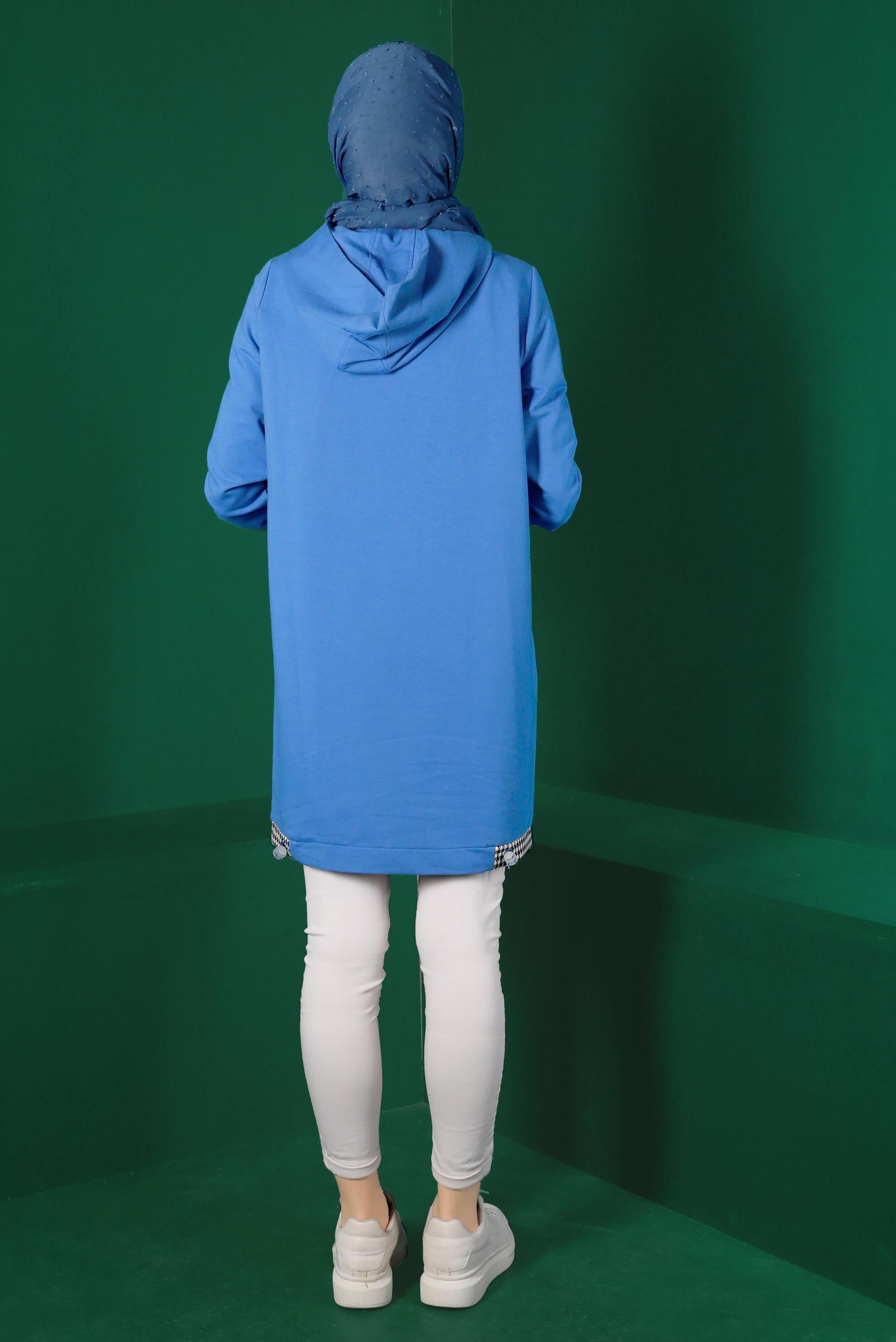 Vêtements hijab BLEU TUNIQUE DE SURVÊTEMENT TEXTURÉE PIED DE POULE 43308