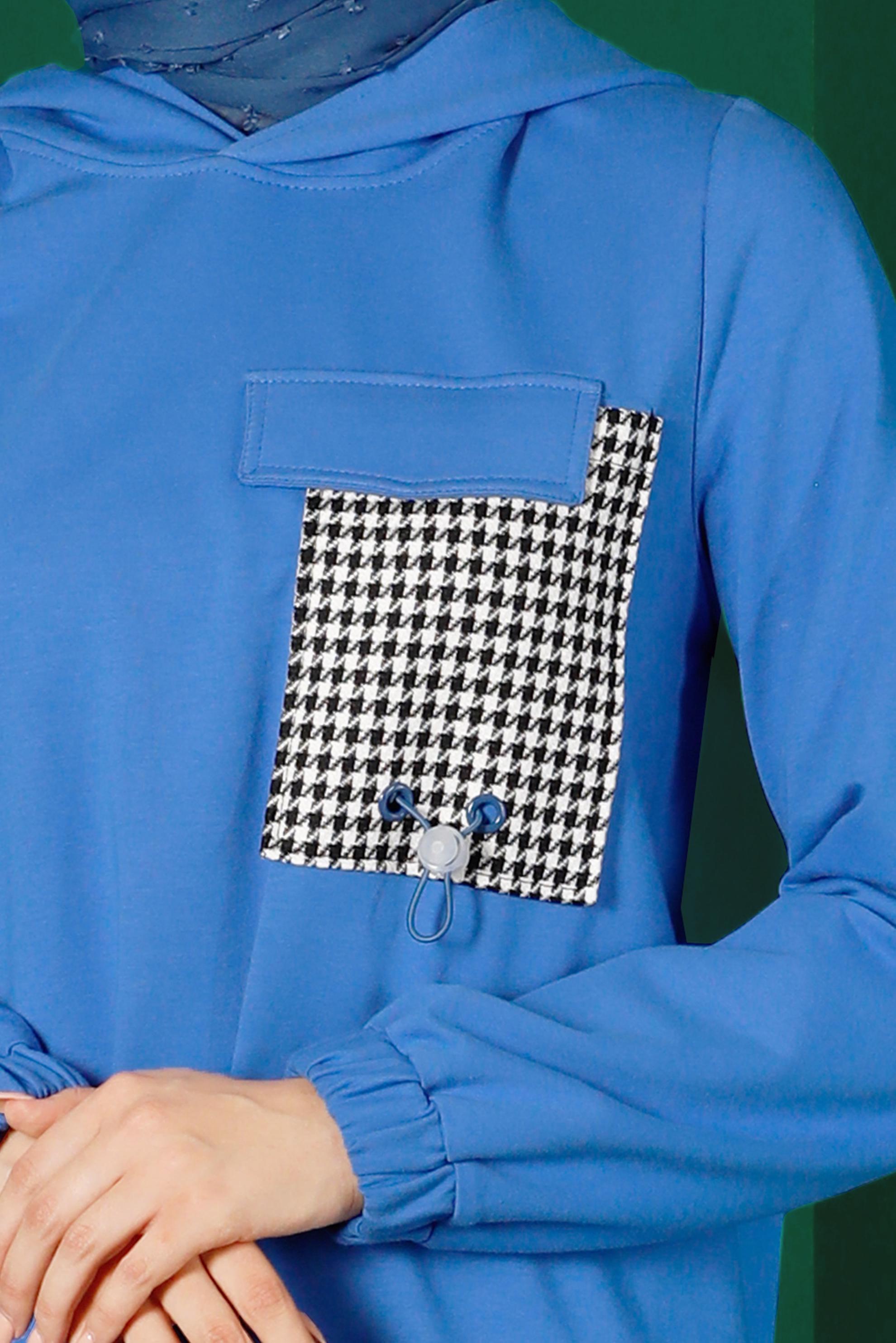 Vêtements hijab BLEU TUNIQUE DE SURVÊTEMENT TEXTURÉE PIED DE POULE 43308