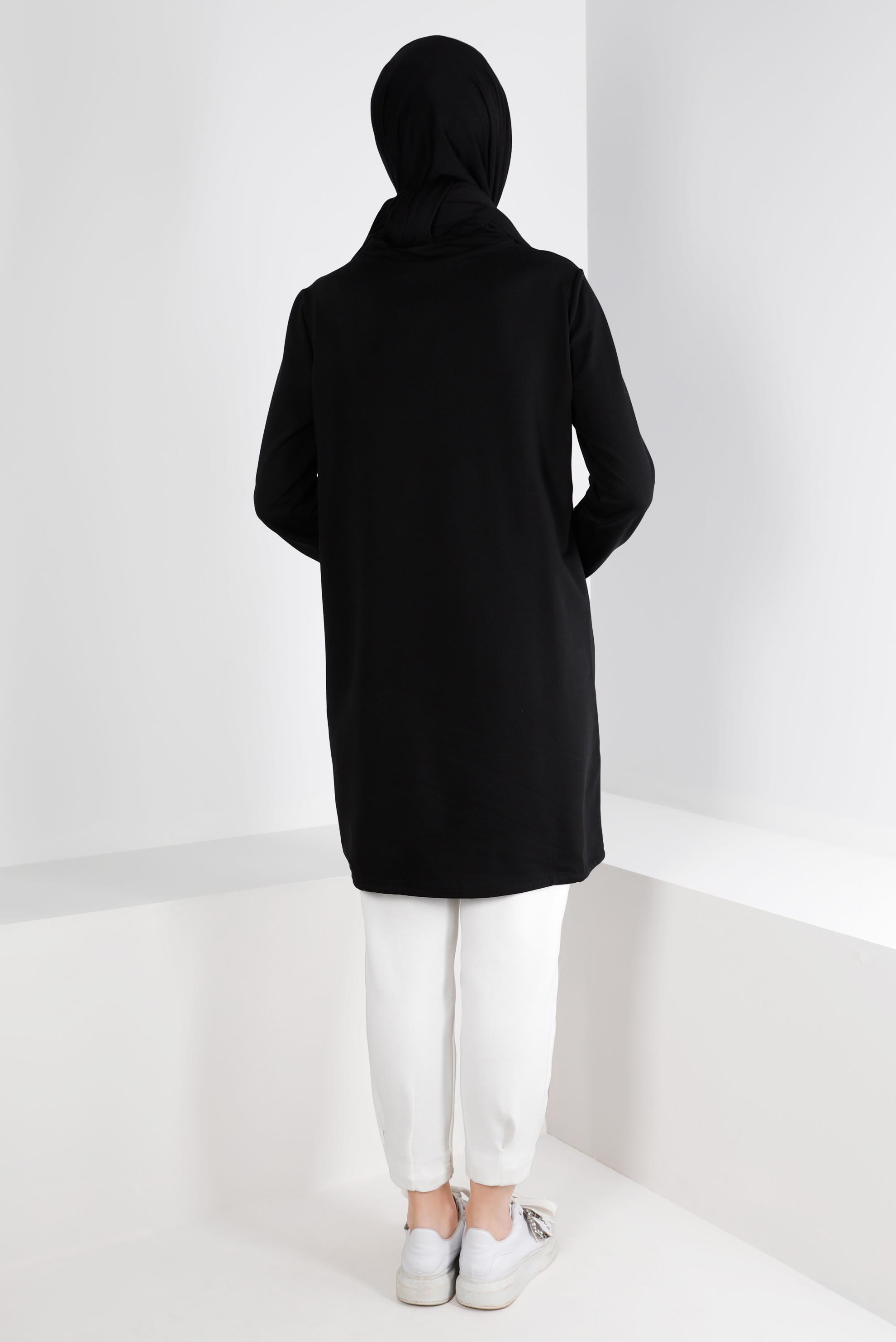 Tesettür giyim SİYAH RİBANALI BAĞCIKLI EŞOFMAN TUNİK 43309	