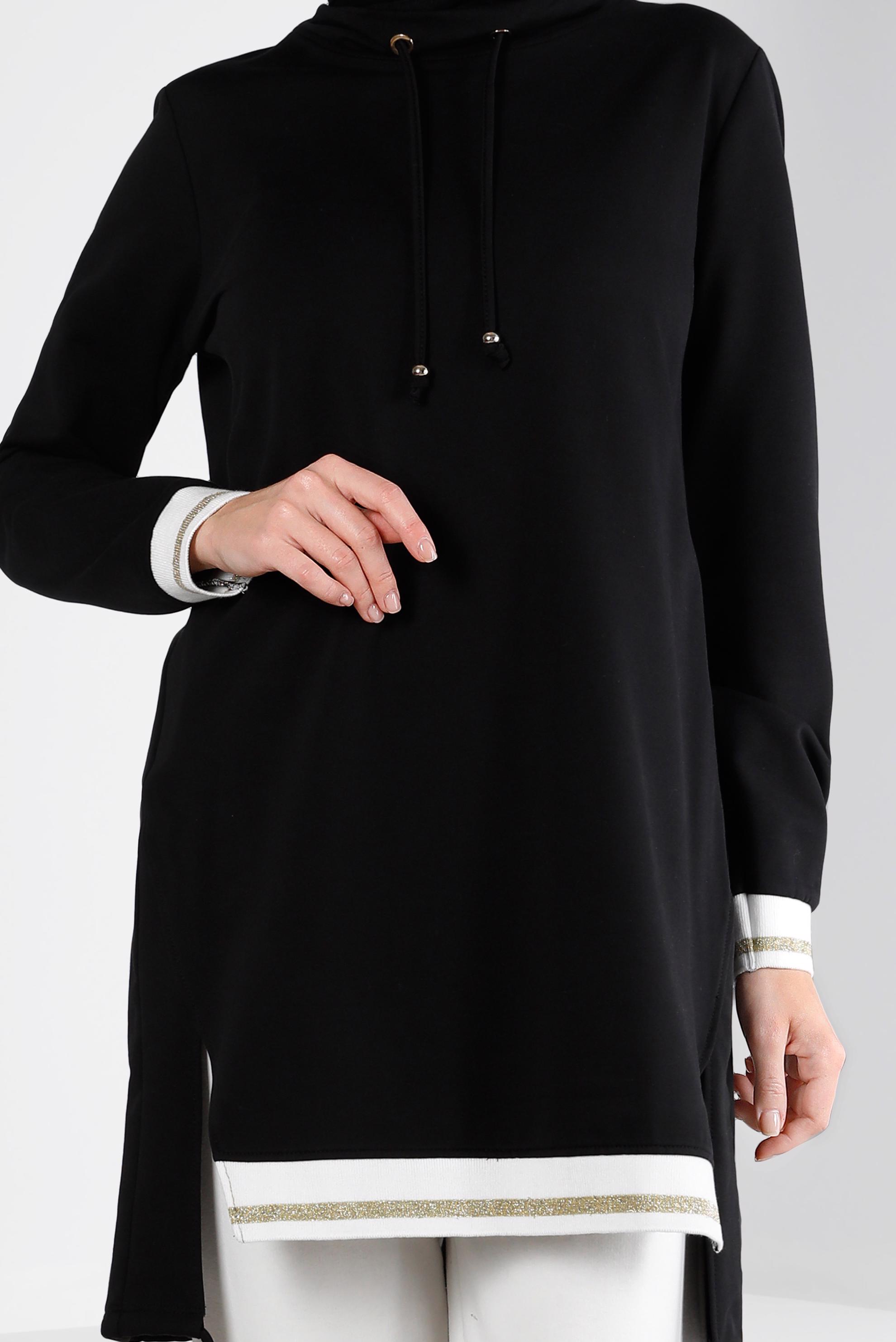 Tesettür giyim SİYAH RİBANALI BAĞCIKLI EŞOFMAN TUNİK 43309	