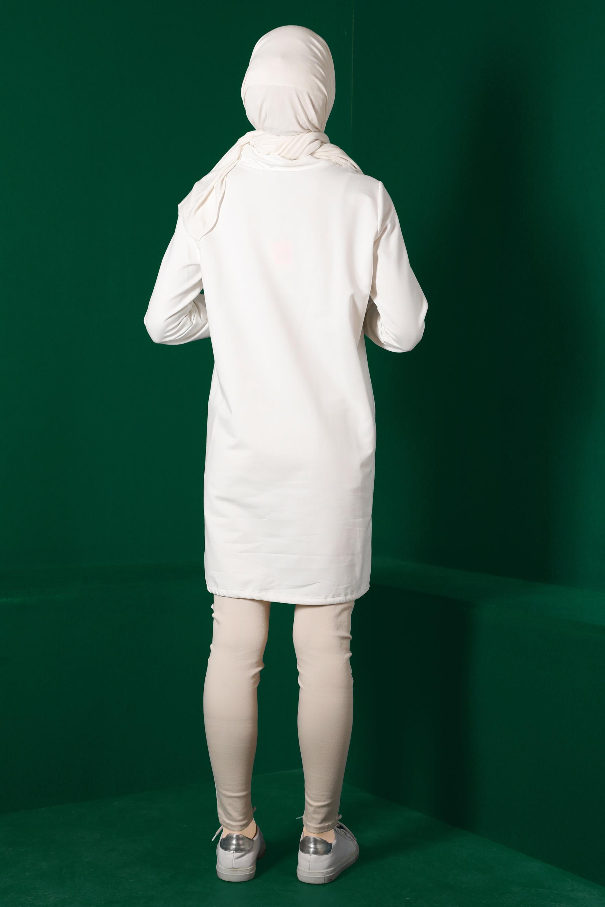 Hijab clothing WHITE RIBBED TIE DETAIL TRACKSUIT TUNIC 43309 