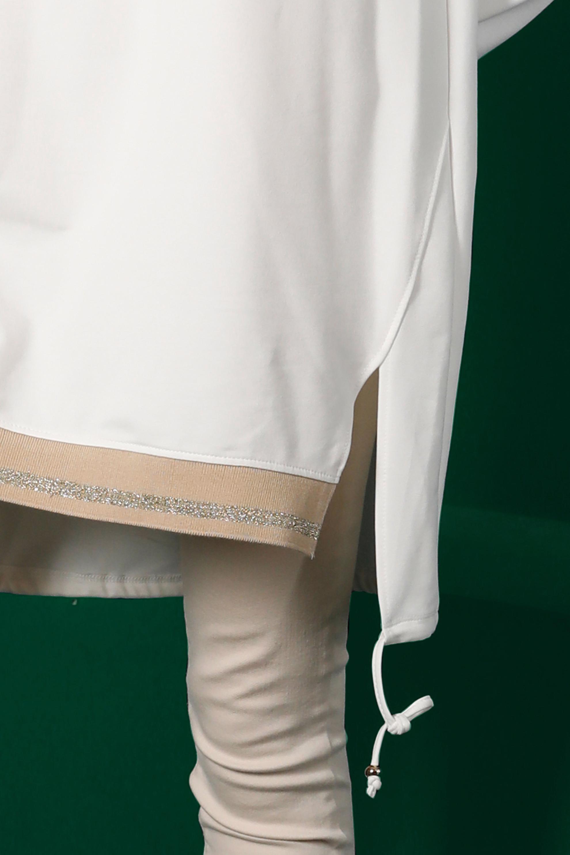 Hijab clothing WHITE RIBBED TIE DETAIL TRACKSUIT TUNIC 43309 