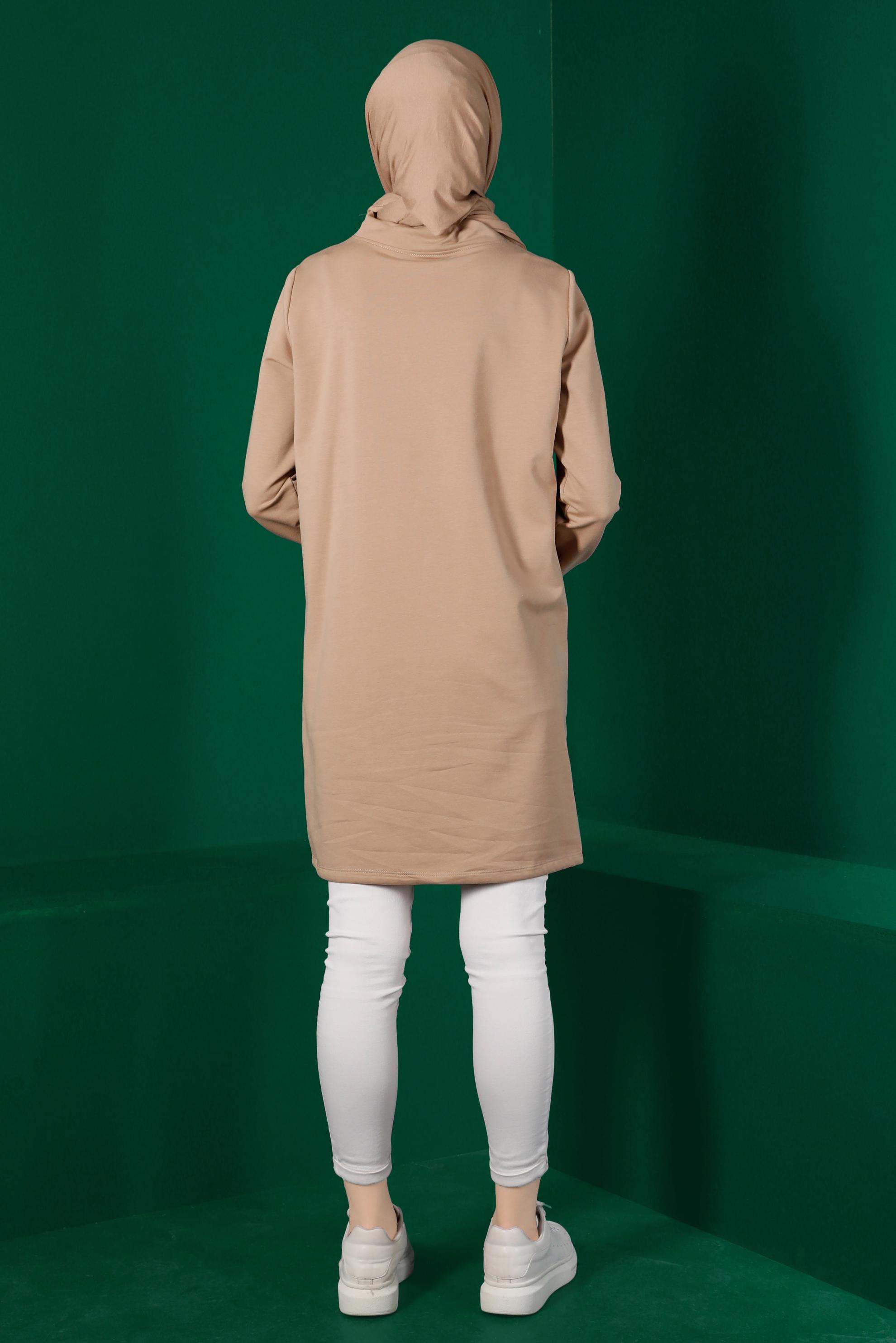 Tesettür giyim BEJ RİBANALI BAĞCIKLI EŞOFMAN TUNİK 43309	