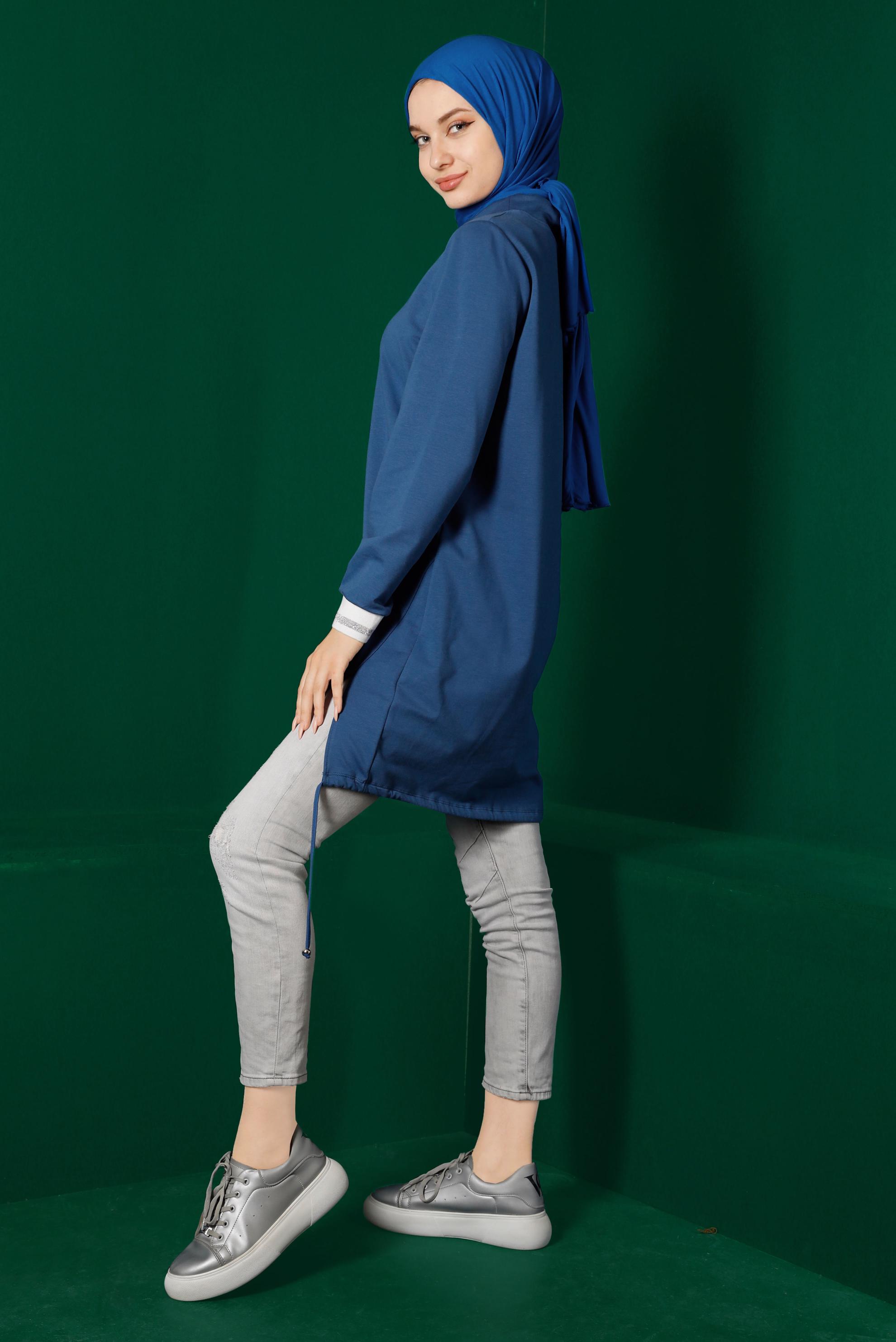 Tesettür giyim LACİVERT RİBANALI BAĞCIKLI EŞOFMAN TUNİK 43309	