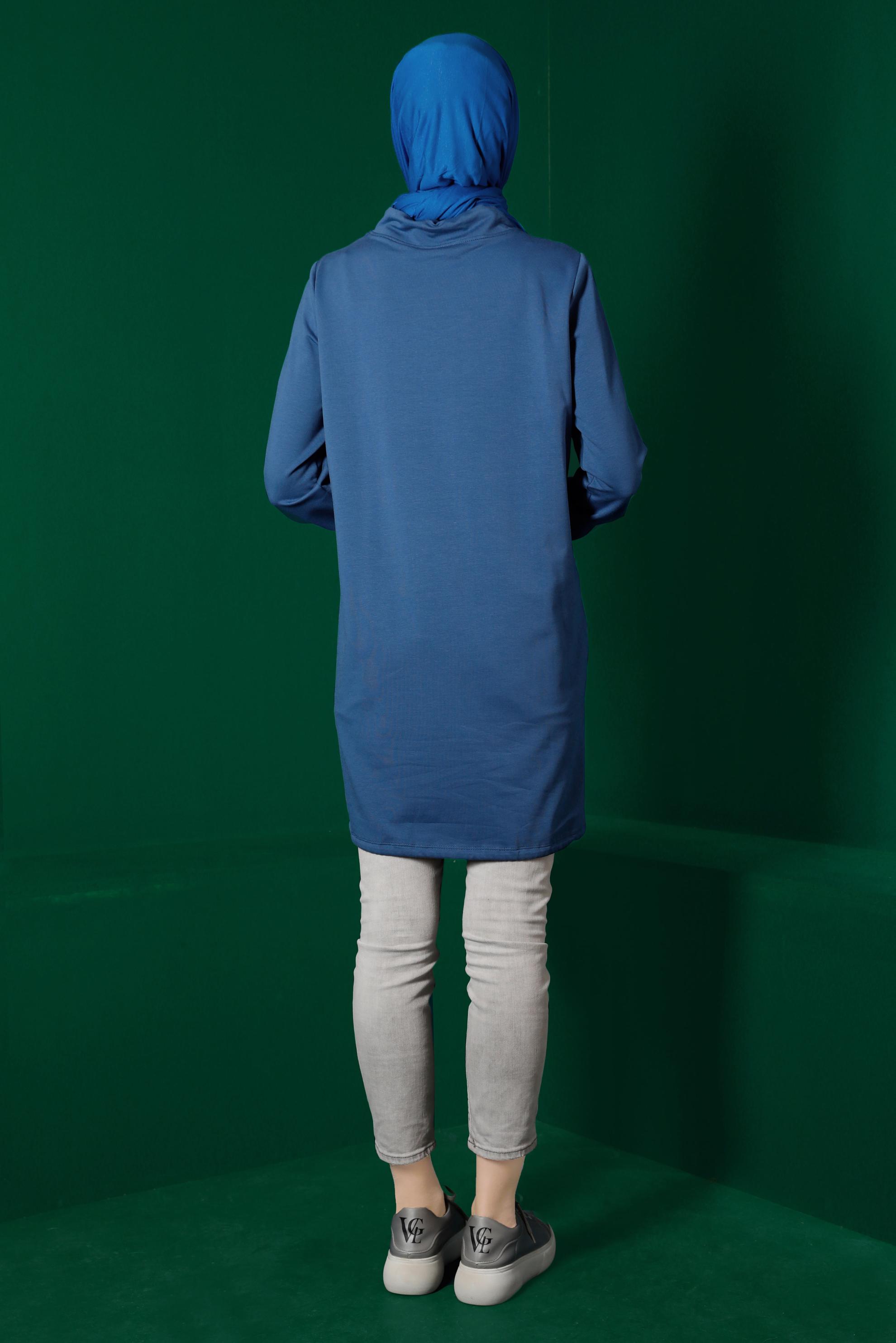 Tesettür giyim LACİVERT RİBANALI BAĞCIKLI EŞOFMAN TUNİK 43309	