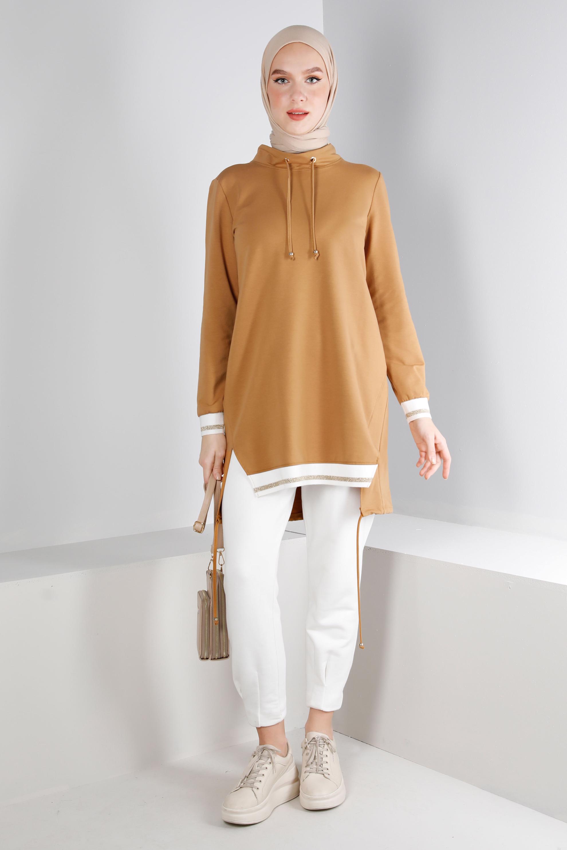 Tesettür giyim SARI RİBANALI BAĞCIKLI EŞOFMAN TUNİK 43309	