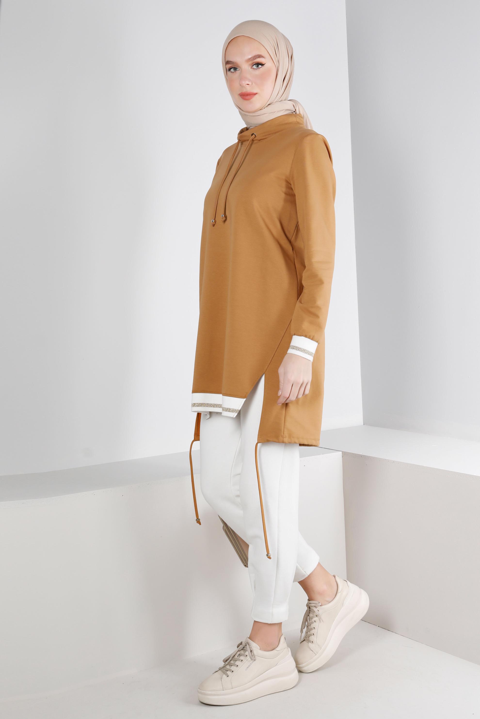 Tesettür giyim SARI RİBANALI BAĞCIKLI EŞOFMAN TUNİK 43309	