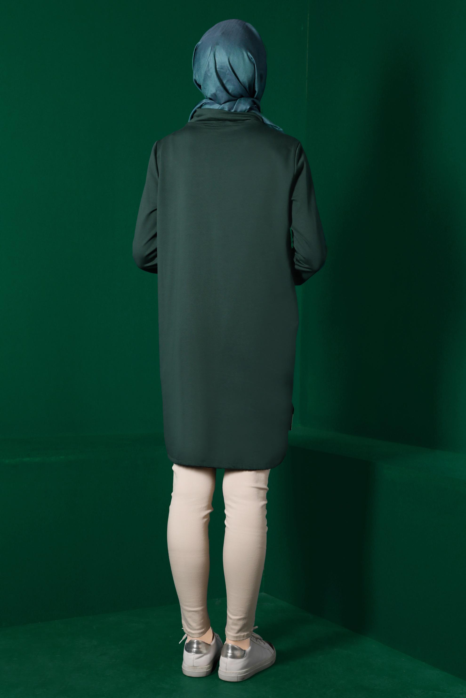 Tesettür giyim YEŞİL RİBANALI BAĞCIKLI EŞOFMAN TUNİK 43309	