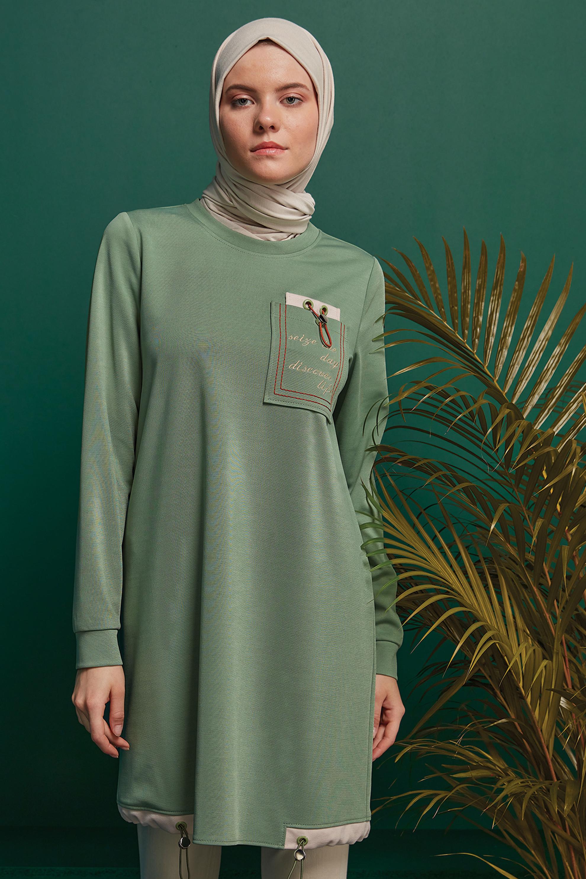 Hijab clothing GREEN SLOGAN DETAIL TRACKSUIT TUNIC 43310 