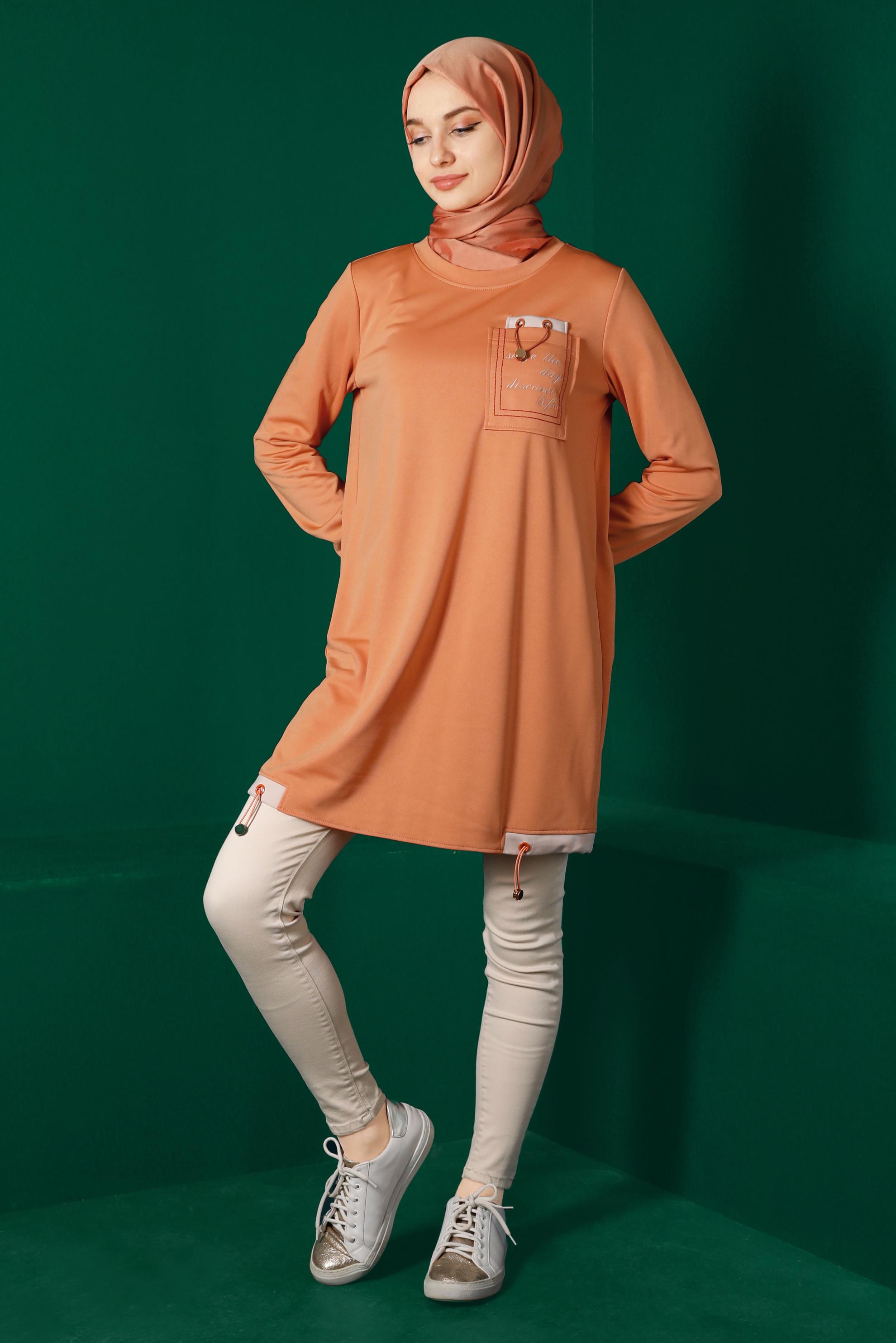 Vêtements hijab ORANGE TUNIQUE DE SURVÊTEMENT DÉTAILS SLOGAN 43310