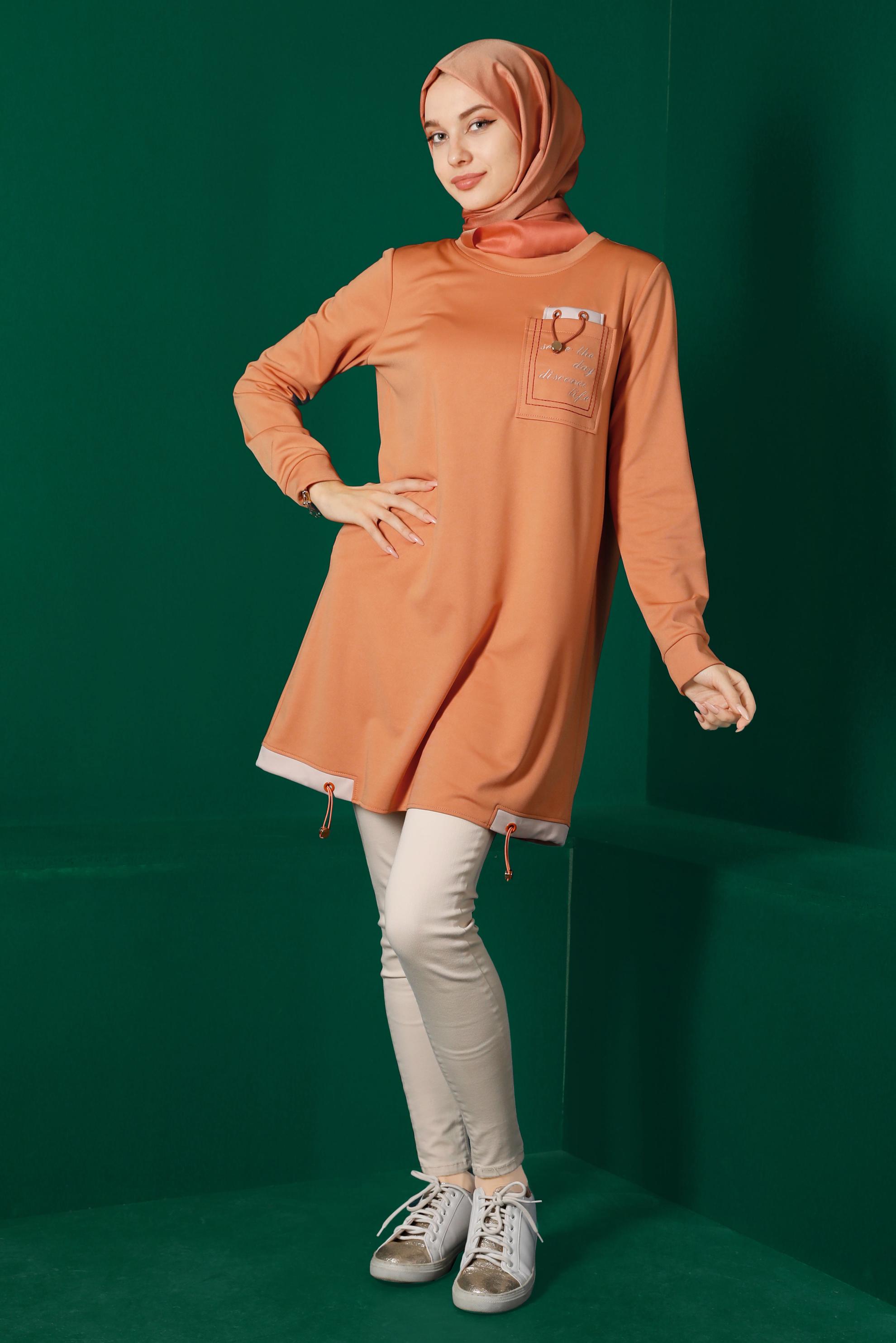 Vêtements hijab ORANGE TUNIQUE DE SURVÊTEMENT DÉTAILS SLOGAN 43310