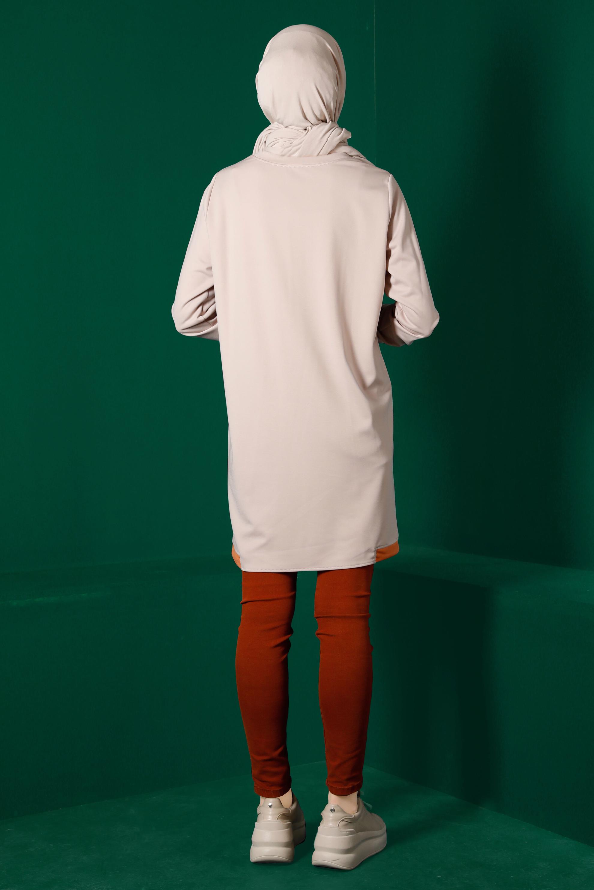 Vêtements hijab BEIGE TUNIQUE DE SURVÊTEMENT DÉTAILS SLOGAN 43310