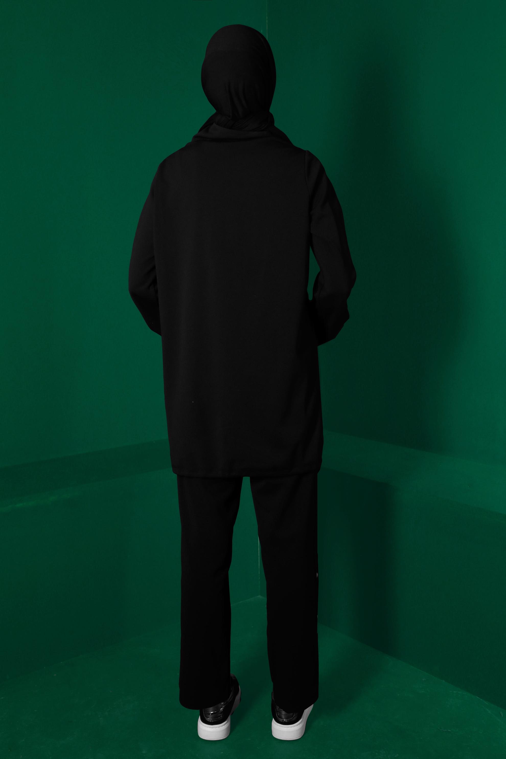 Hijab clothing BLACK 2-PIECE PANTS SUIT WITH SMOCKING HEM 43340