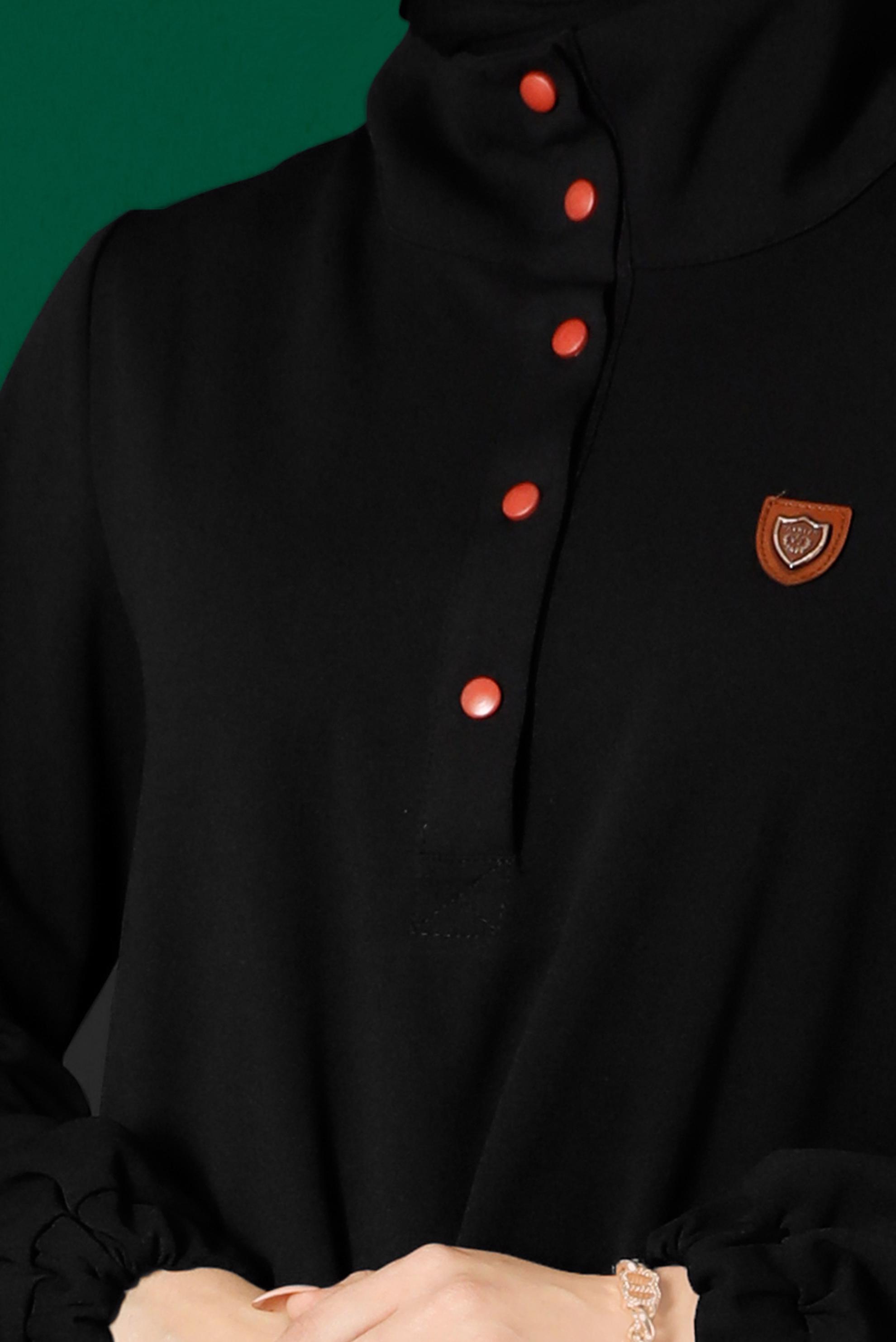 Hijab clothing BLACK 2-PIECE PANTS SUIT WITH SMOCKING HEM 43340