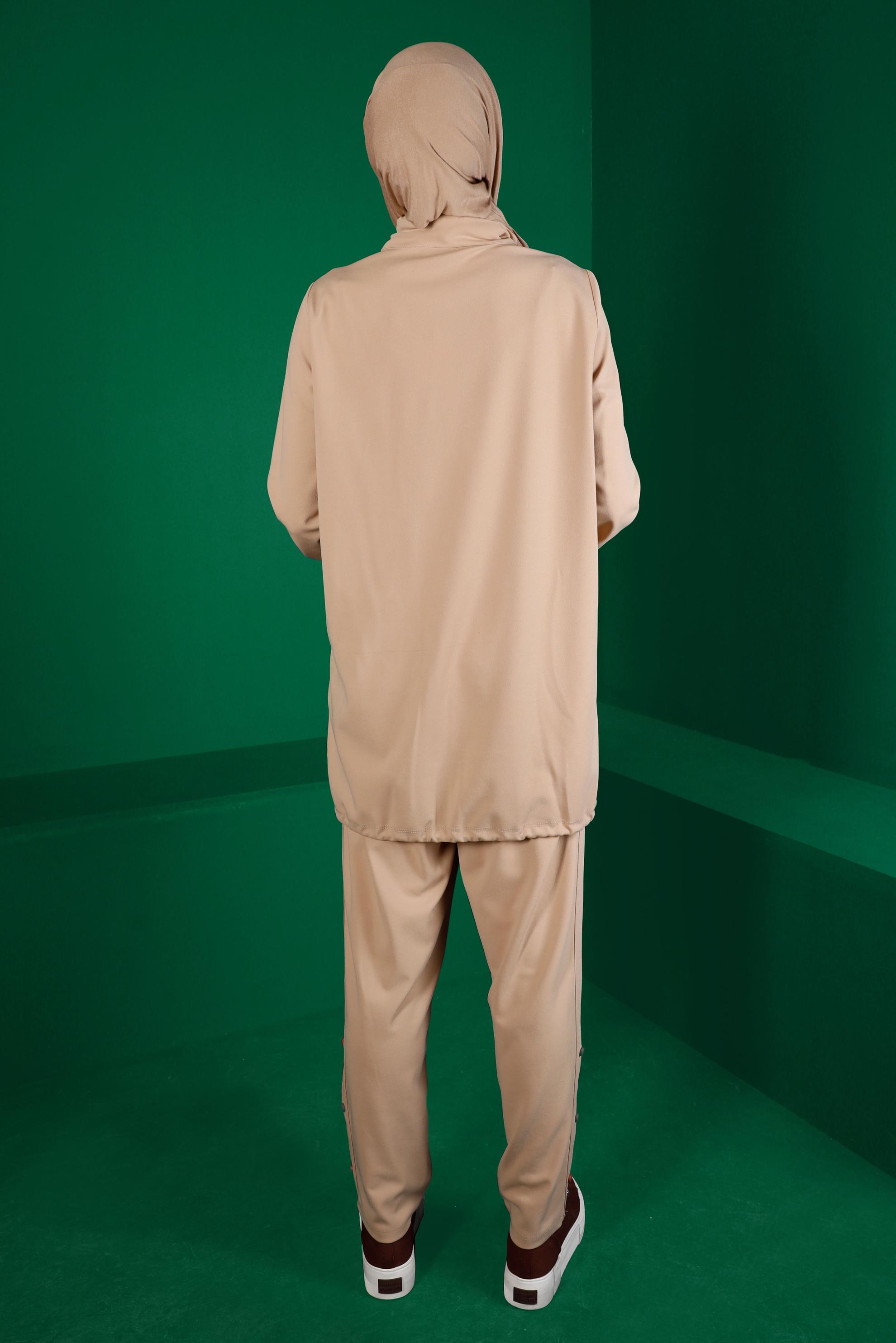 Vêtements hijab BEIGE ENSEMBLE PANTALON 2 PIÈCES AVEC BAS SMOCKÉ 43340