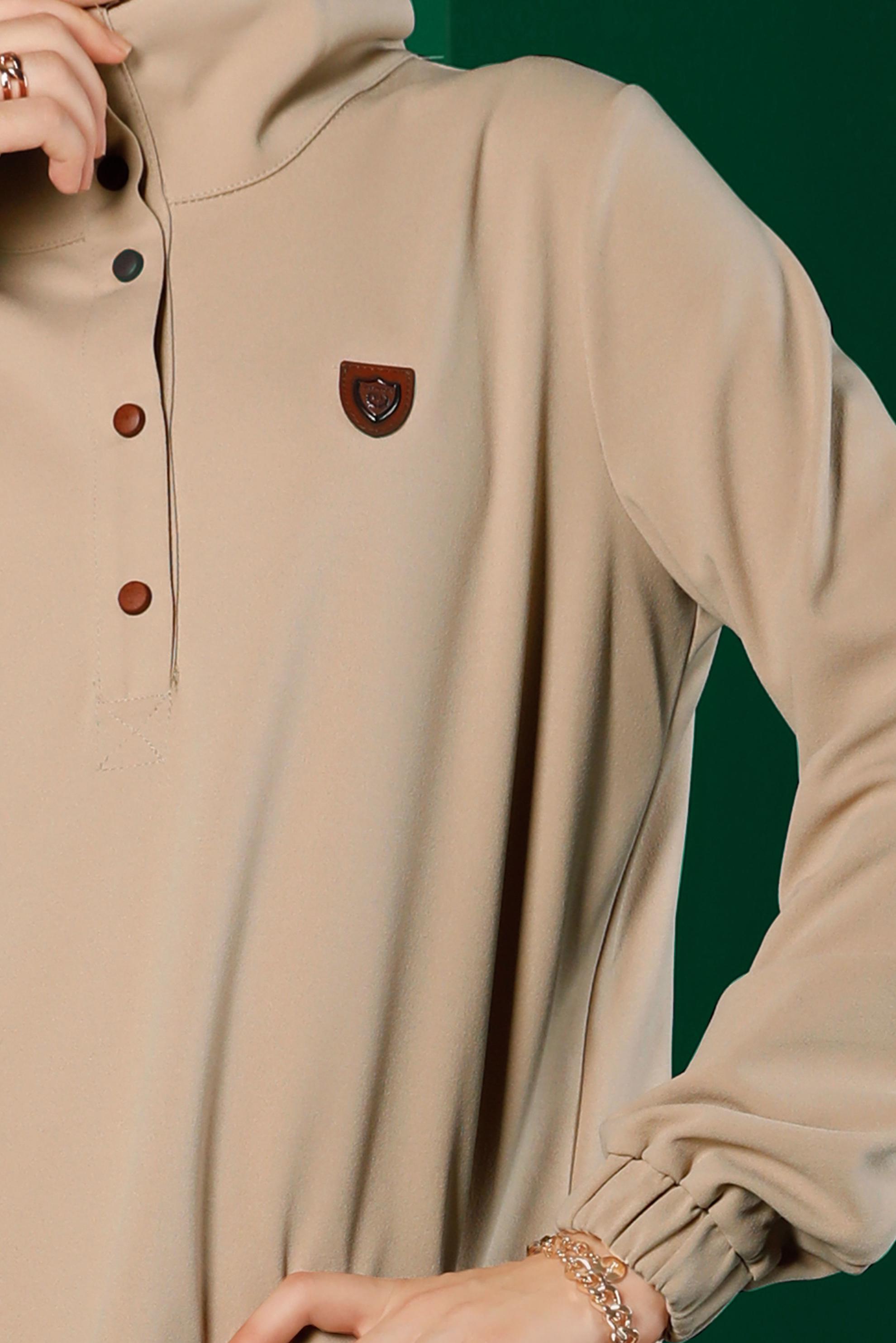 Vêtements hijab BEIGE ENSEMBLE PANTALON 2 PIÈCES AVEC BAS SMOCKÉ 43340