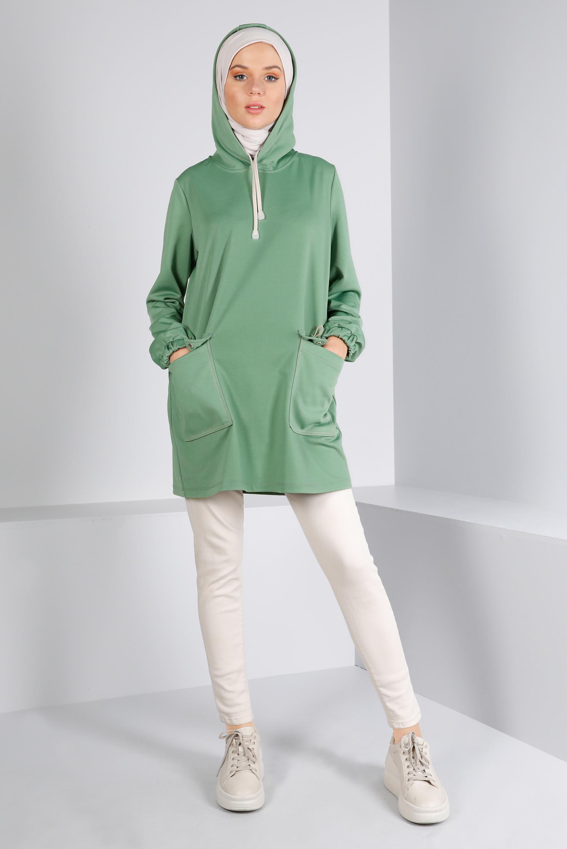 Vêtements hijab VERT TUNIQUE DE SURVÊTEMENT À CAPUCHE AVEC POCHE 43341